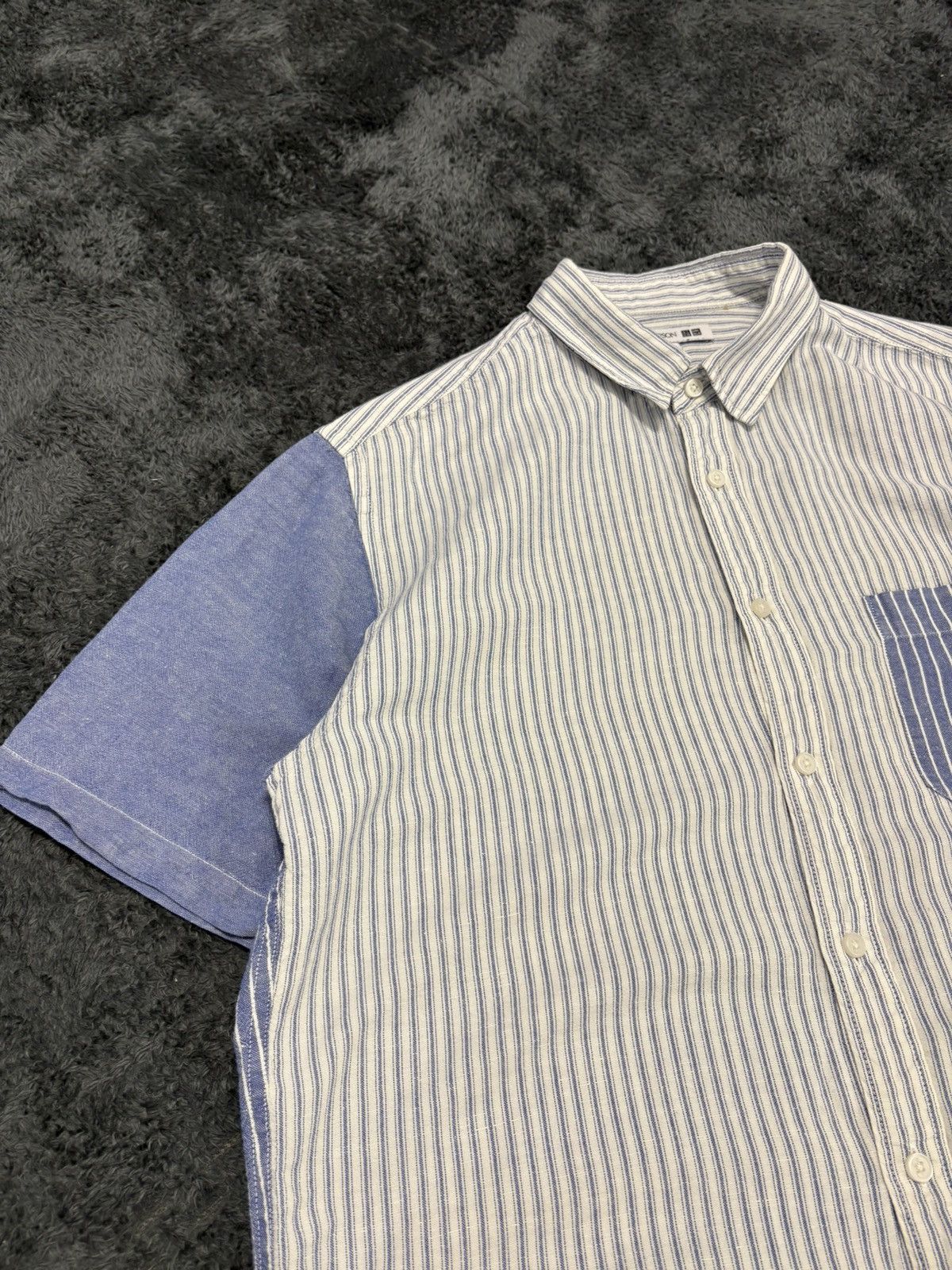 JW Anderson × Uniqlo JW Anderson Uniqlo Linen Striped Patchwork Shirt Size US XL / EU 56 / 4 - 5 Thumbnail