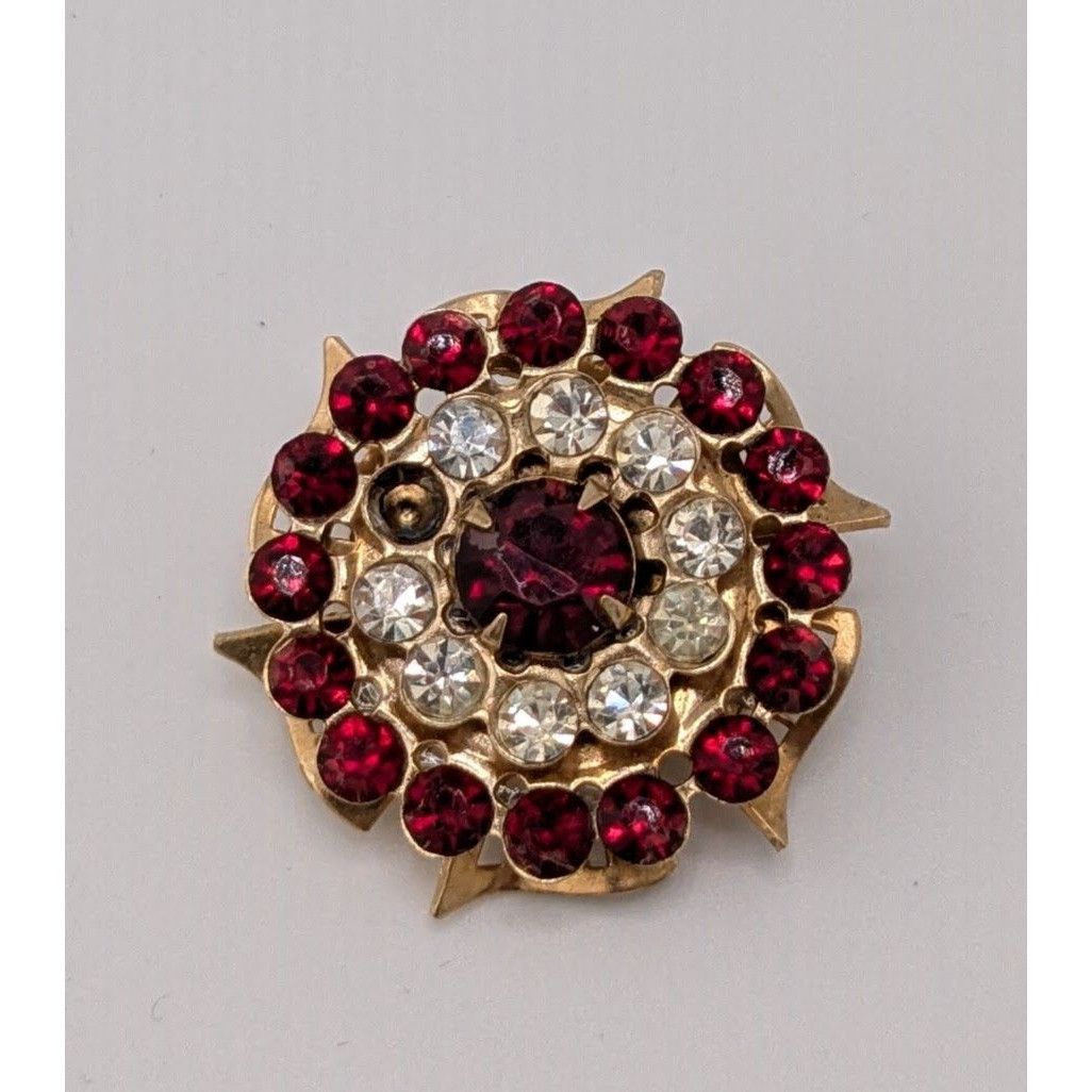 Other Vintage Regal Floral Brooch Gold Tone With Red And Clear Gem Size ONE SIZE - 5 Thumbnail