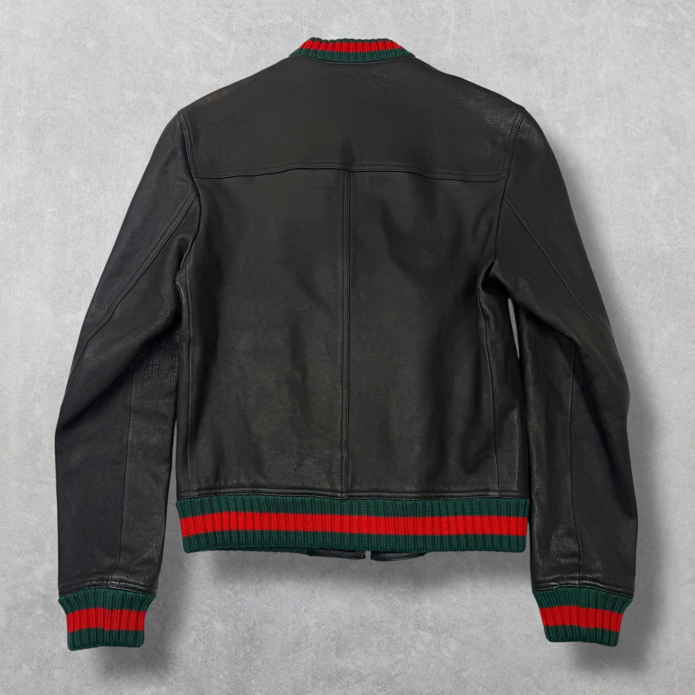 Gucci Gucci Web Trim Leather Bomber 46 (M) Size US M / EU 48-50 / 2 - 2 Thumbnail