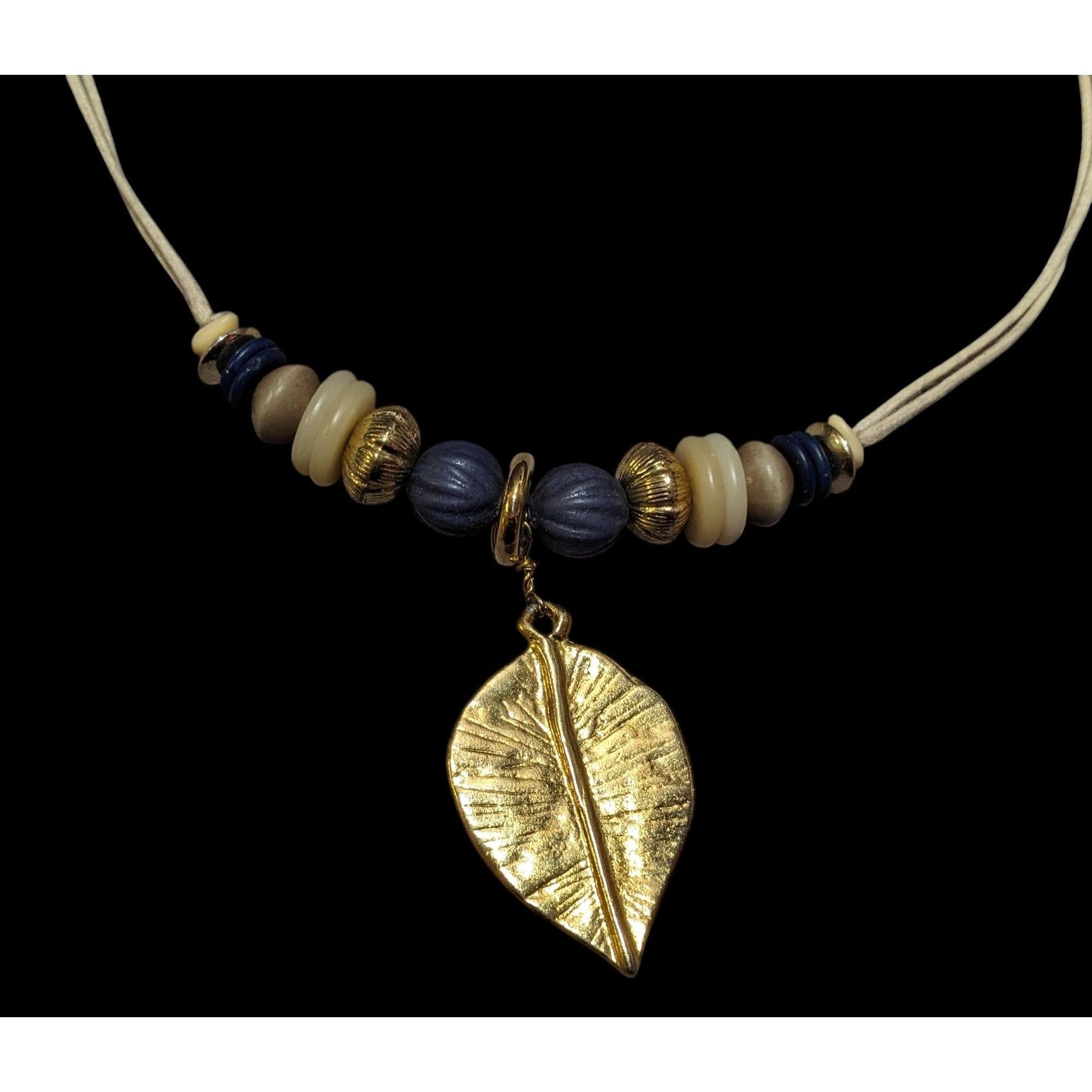 Other Hippie Bohemian Gold Tone Leaf Pendant Beaded Nature Inspire Size ONE SIZE - 2 Thumbnail