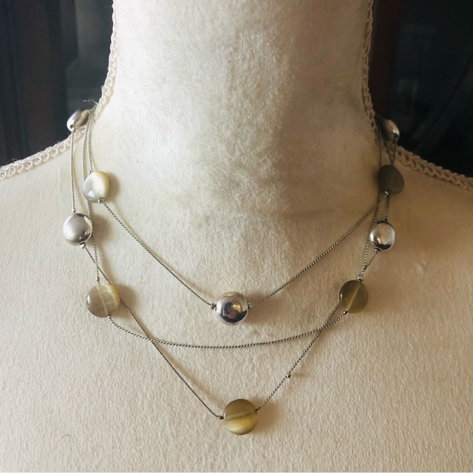 Jewelry Triple strand beaded silver chain necklace Size ONE SIZE - 2 Thumbnail
