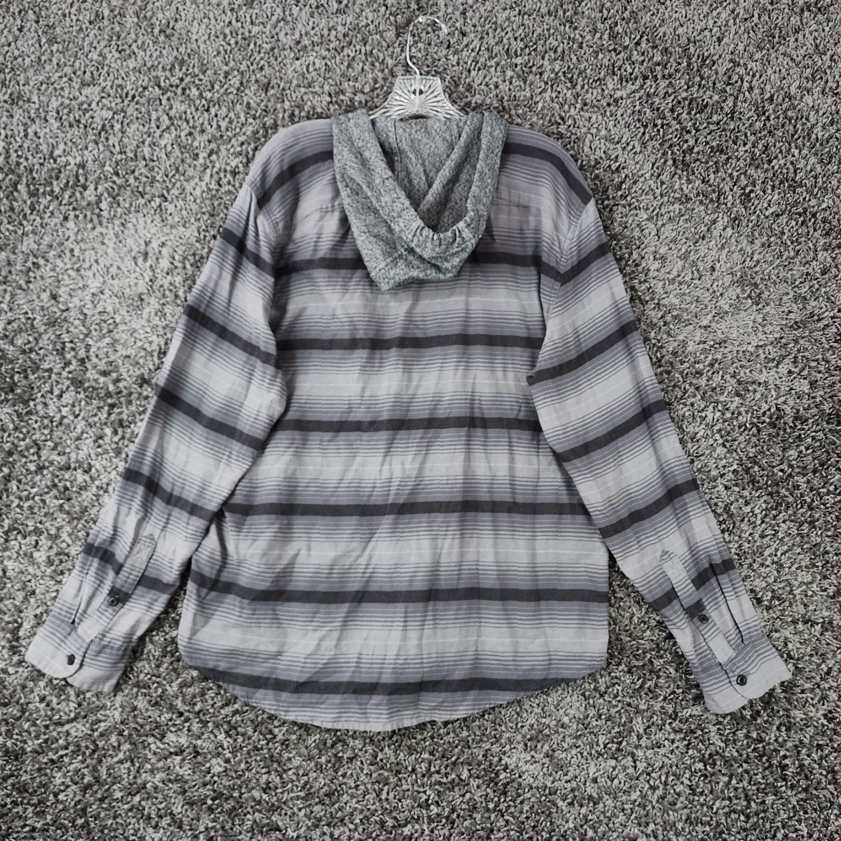 American Eagle Outfitters American Eagle Men’s Gray Striped Hooded Long Sleeve Button-Up Shirt Size L Size US L / EU 52-54 / 3 - 5 Thumbnail