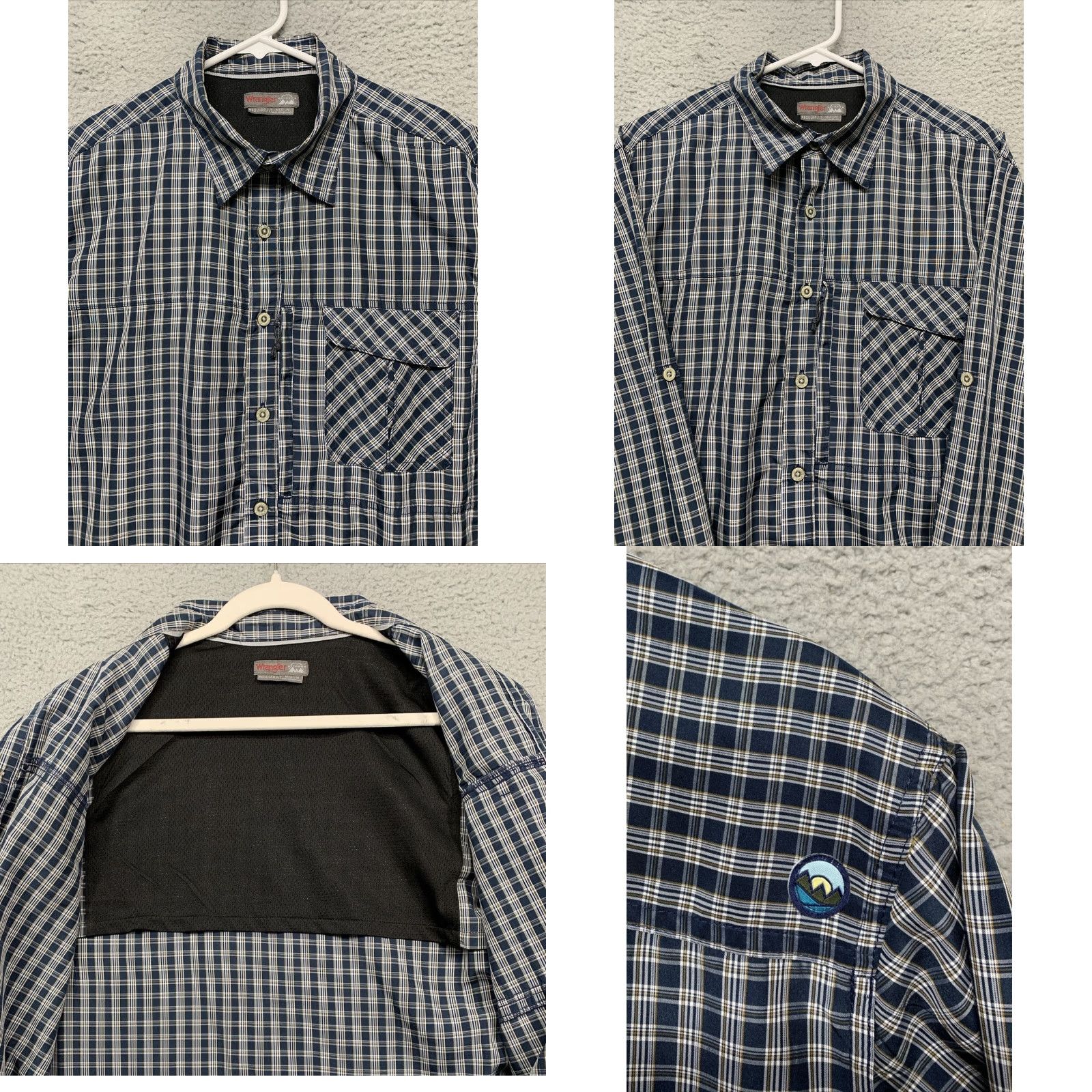 Wrangler Wrangler Outdoor Reg Fit Button Shirt Mens M Blue Plaid Vented Pockets 1-7" Zip Size US M / EU 48-50 / 2 - 8 Thumbnail