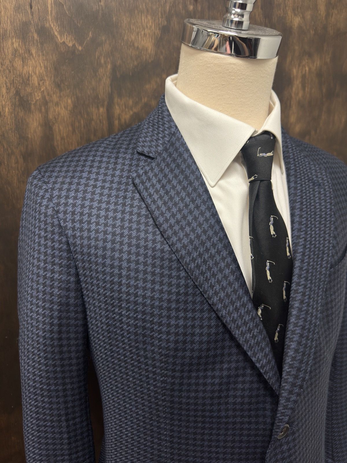 Emporio Armani EMPORIO ARMANI Super 130's Wool Houndstooth Navy Blazer Size 44R - 3 Thumbnail
