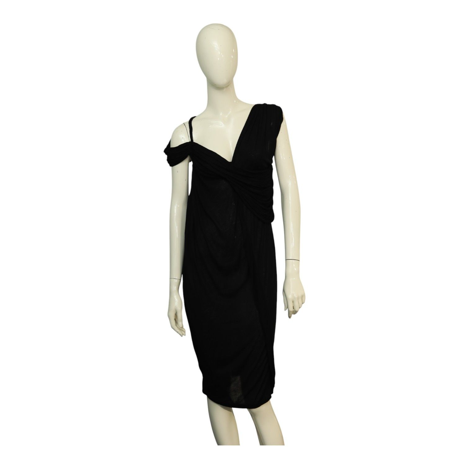 Lanvin Lanvin Black Viscose Asymmetric Shoulder Knee dress size S Size S / US 4 / IT 40 - 1 Thumbnail