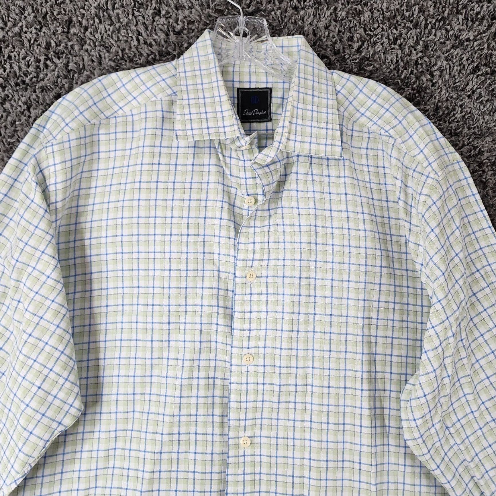 David Donahue VINTAGE David Donahue Mens Dress Shirt Long Sleeve Regular Size 17.5 Green Cotton Plaid Size 46R - 3 Thumbnail