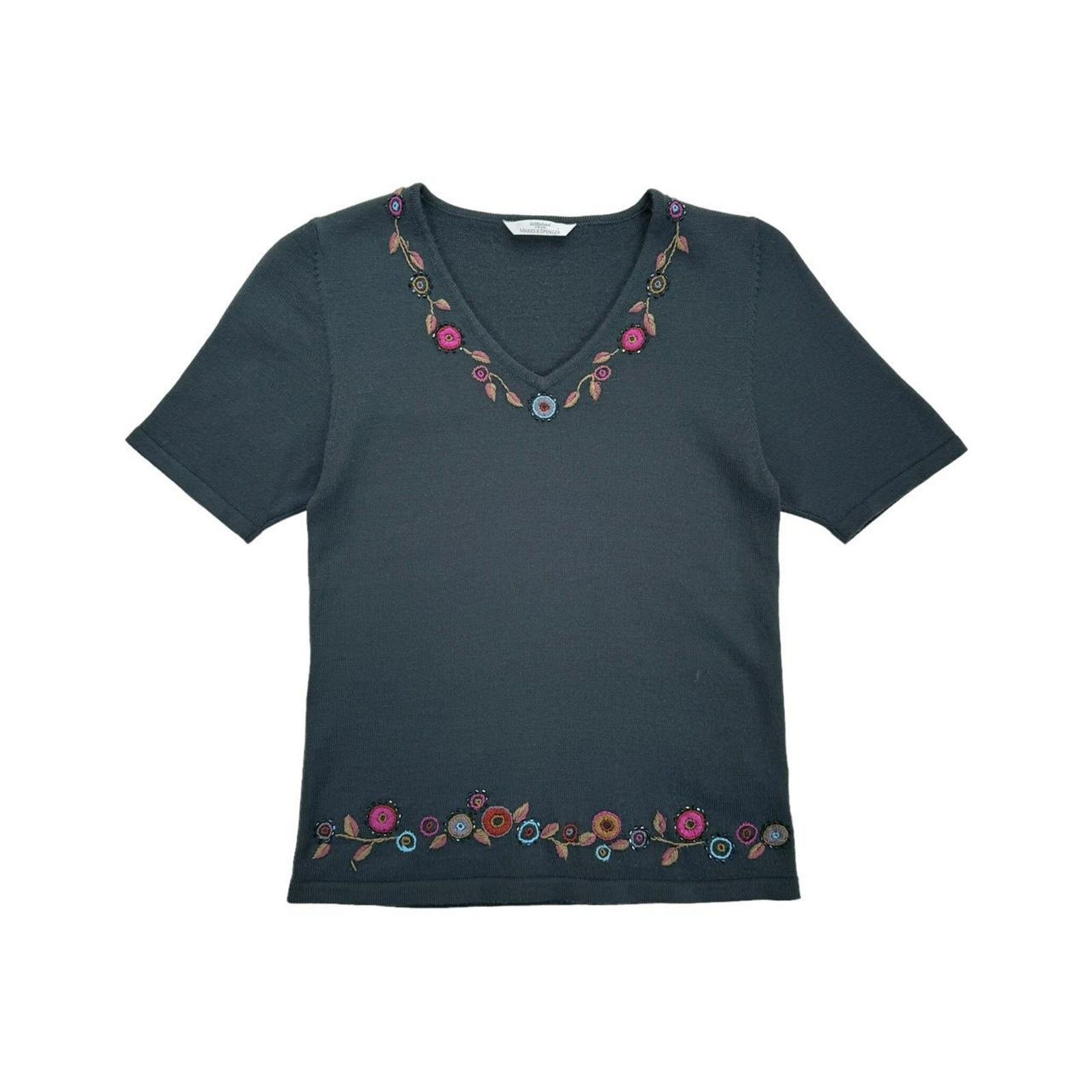 Marks & Spencer St Michael 90s Vintage Floral Embroidered Cottage Jumper Size S / US 4 / IT 40 - 1 Thumbnail