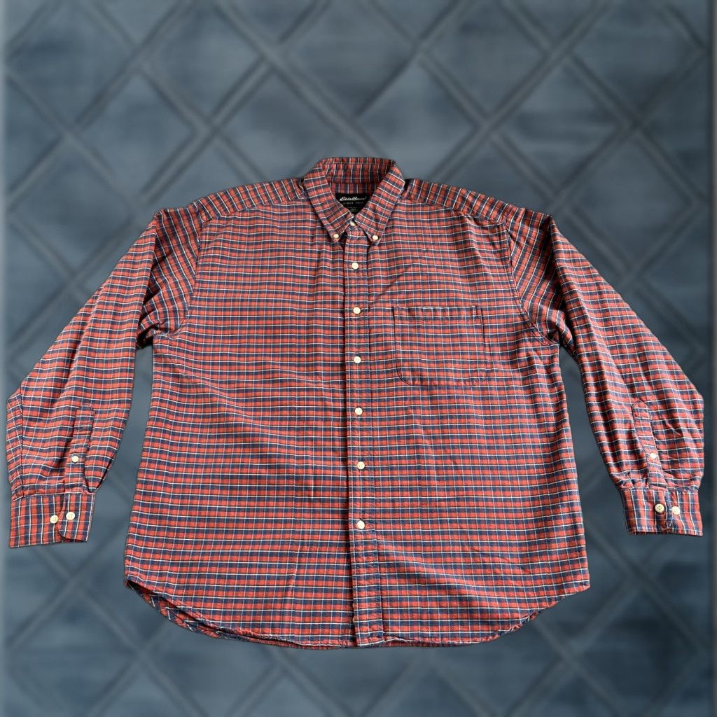 Eddie Bauer VINTAGE Eddie Bauer Shirt Mens L Red Blue Plaid Button-Up Casual Workwear Shirt (No tag) Size US L / EU 52-54 / 3 - 1 Thumbnail
