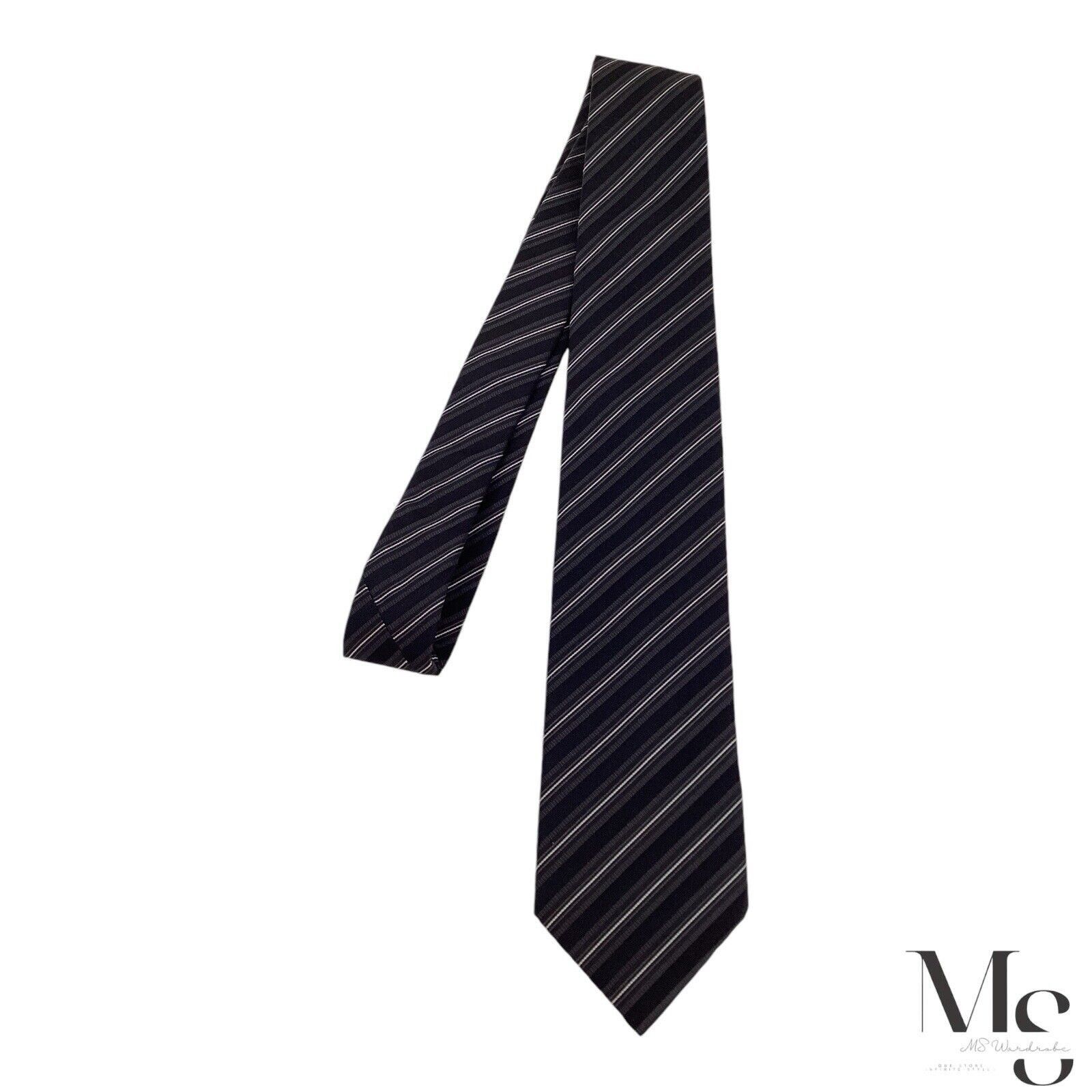 John Varvatos JOHN VARVATOS Black Striped Silk Tie Made In USA W: 3" EX CO Size ONE SIZE - 6 Thumbnail