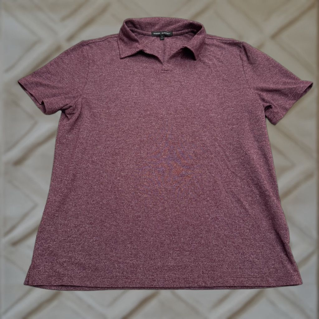 Vintage Robert Barakett Polo Shirt Mens Large Heathered Burgundy V-Neck Casual Shirt Short Sleeve Regular Fit Cotton Polyester Polo Size US L / EU 52-54 / 3 - 1 Thumbnail