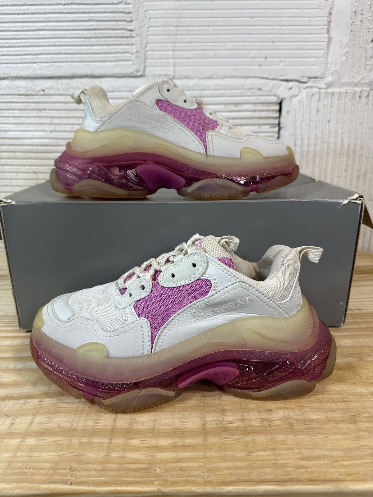 image of Balenciaga Triple S Clear Sole Pink Size 35 Shoes in White/Pink, Women's