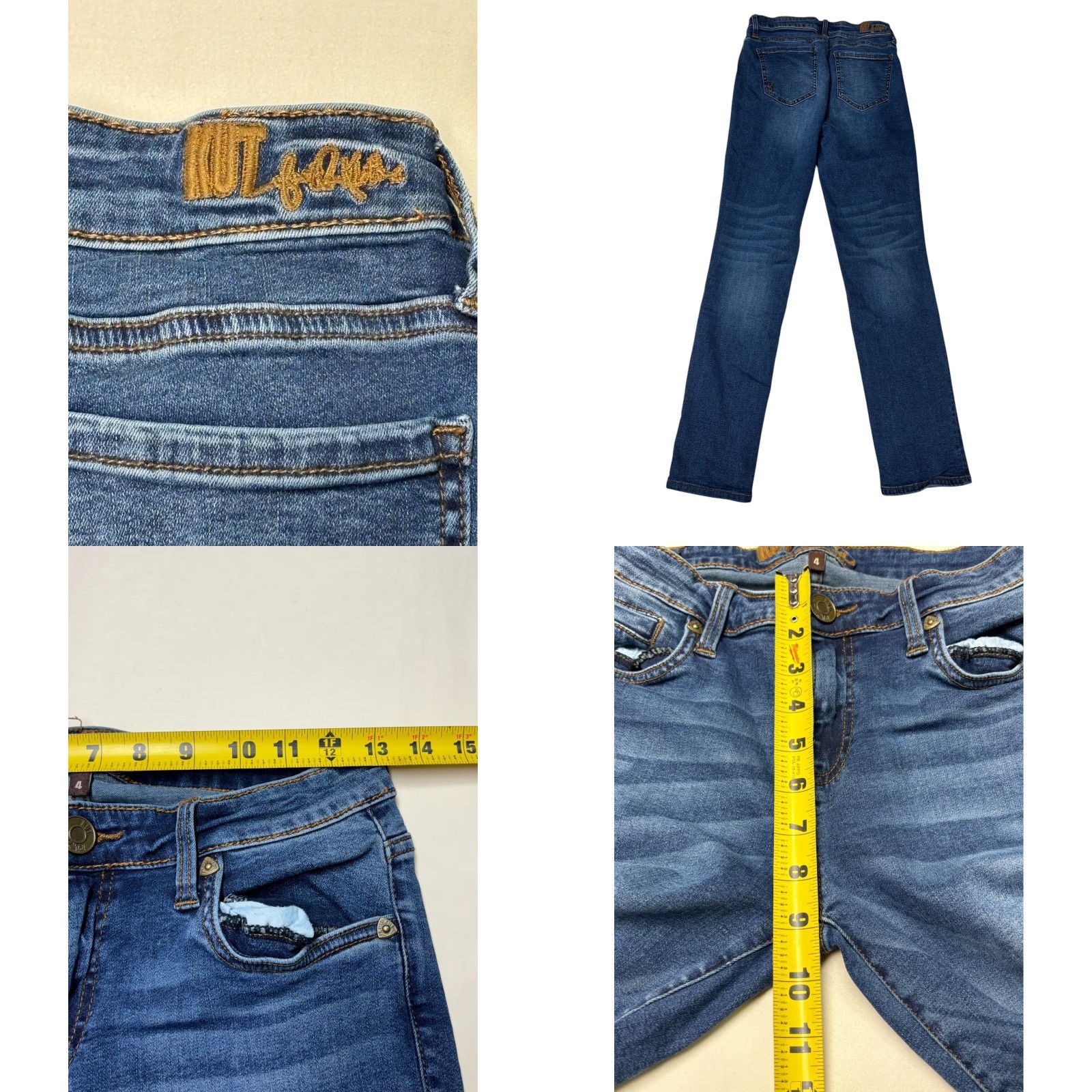 Vintage KUT From The Kloth Jeans Skinny Womens 26x29 Blue Medium Wash Stretch Denim Zip Button Pockets Distressed Size 26" / US 2 / IT 38 - 8 Thumbnail