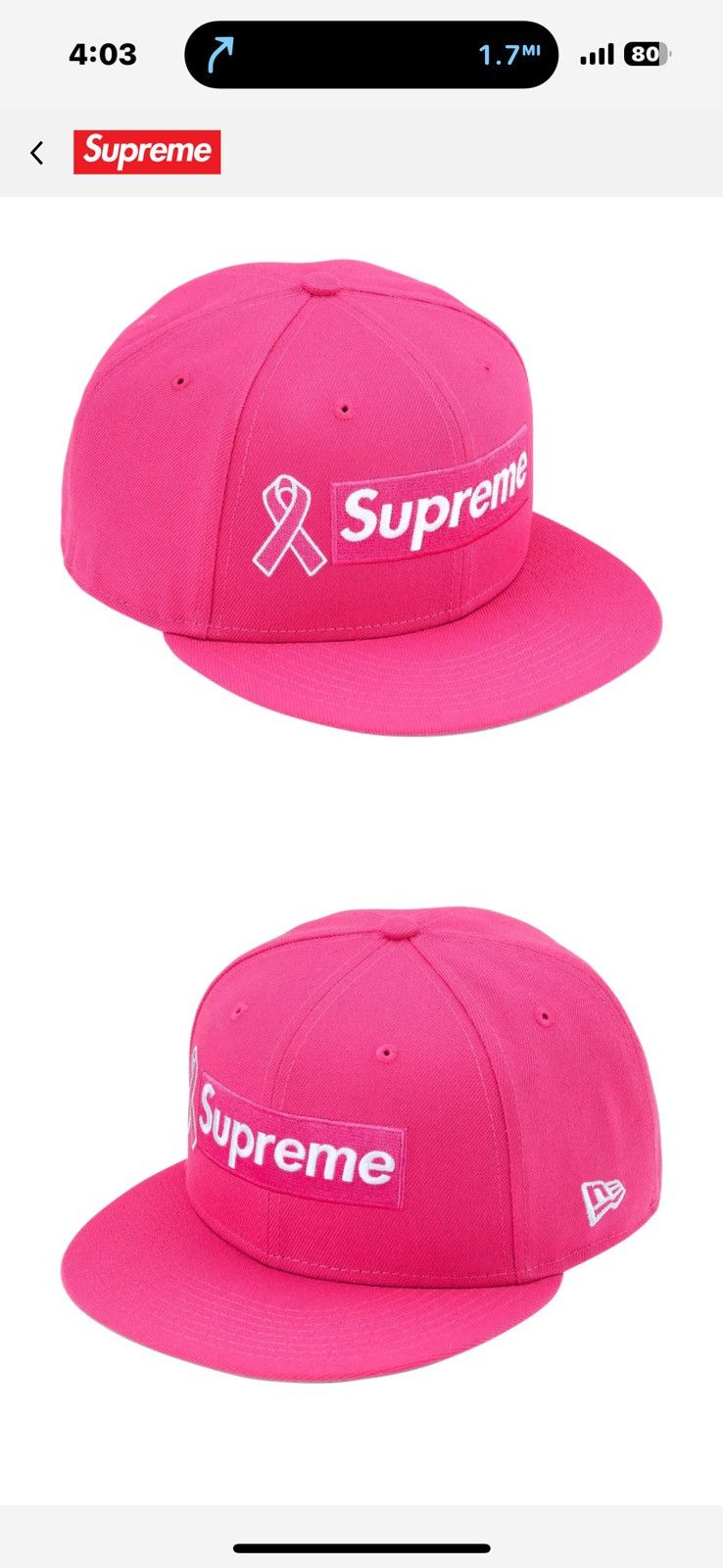 Supreme Supreme breast cancer awareness box logo pink hat Size ONE SIZE - 1 Thumbnail