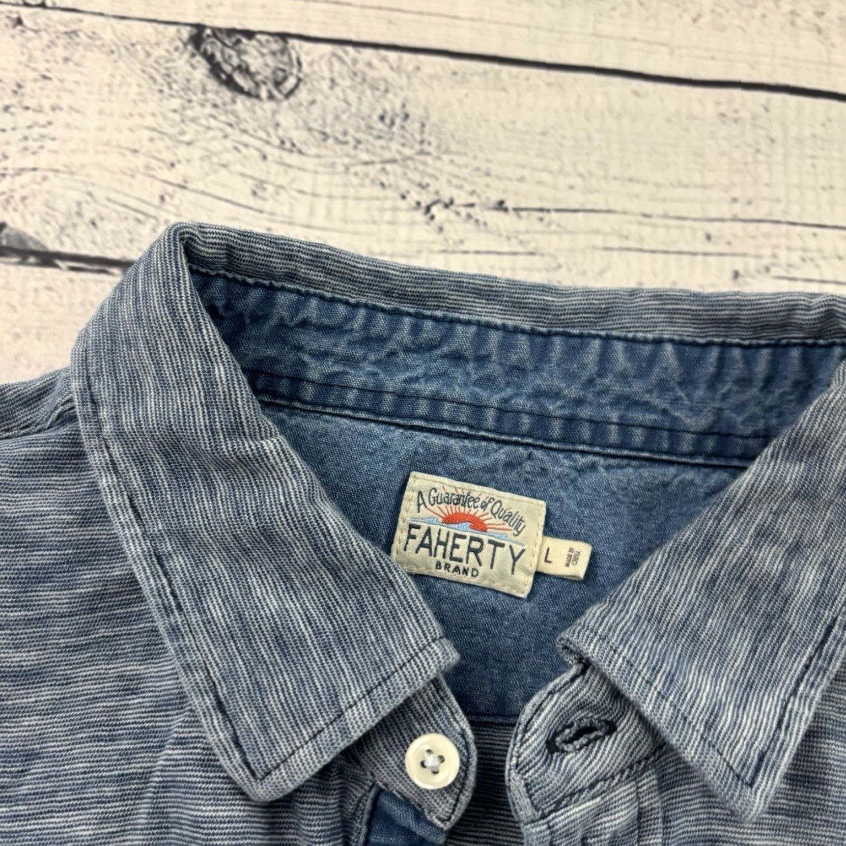 Faherty Faherty Long Sleeve Button Front Rugby Shirt Men's Large Blue Size US L / EU 52-54 / 3 - 2 Thumbnail