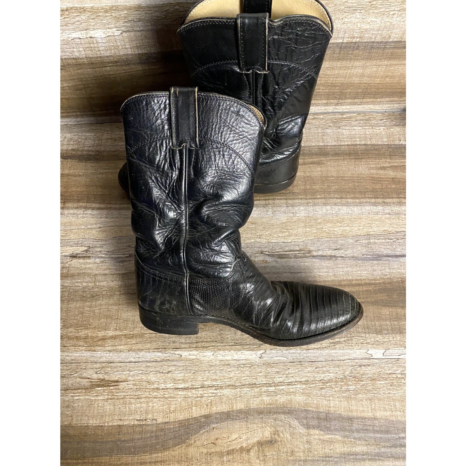 Justin Boots Justin Boots Western Cowboy Boots Womens 6B Black Leather Lizard USA Made 3733 Size US 6 / IT 36 - 3 Thumbnail