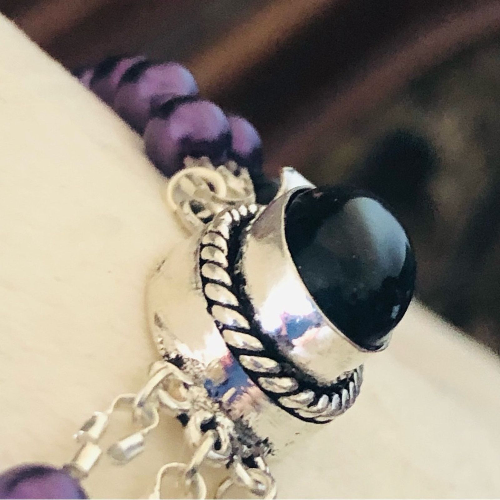 Handmade Handcrafted “purple power” genuine onyx necklace Size ONE SIZE - 13 Thumbnail
