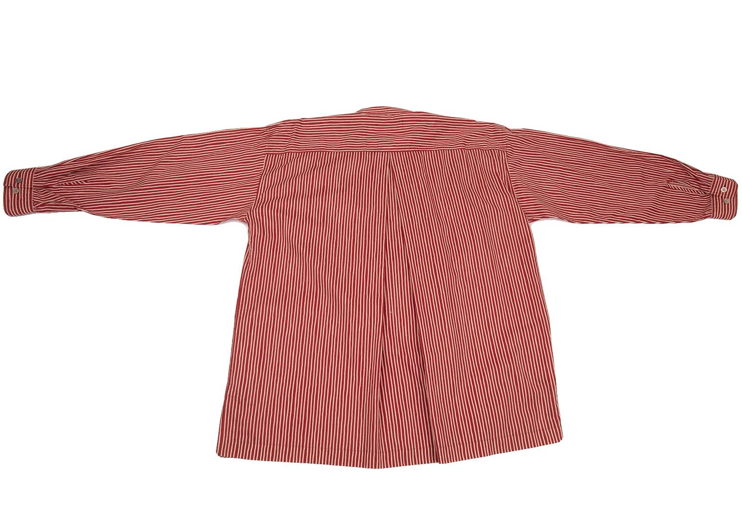 Issey Miyake Cotton Stripe Band Collar Pullover Shirt Red Cream Size US S / EU 44-46 / 1 - 14 Thumbnail