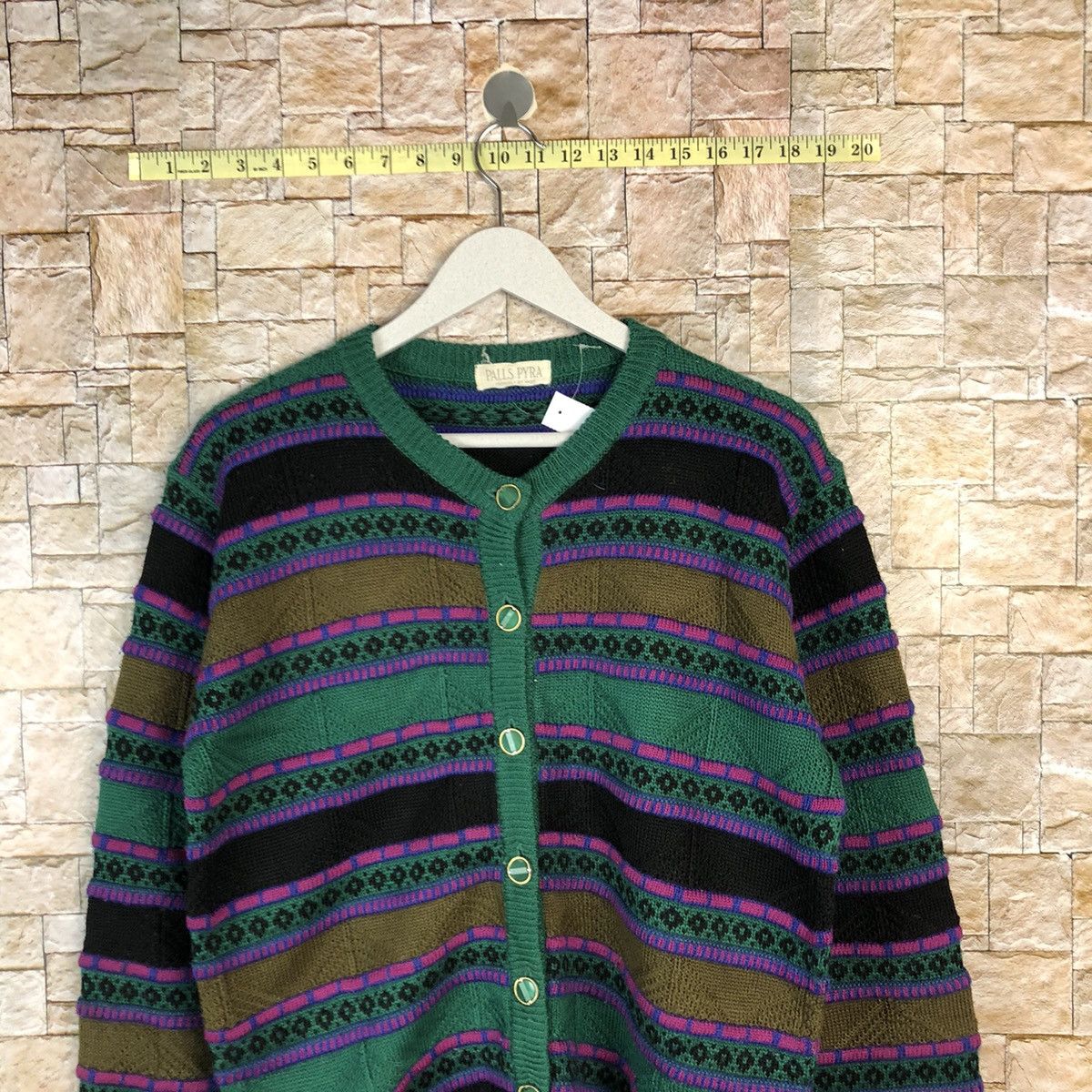 Japanese Brand Palls Pyra vintage japan Green Patterned Cardigan #A1095 Size US M / EU 48-50 / 2 - 2 Thumbnail