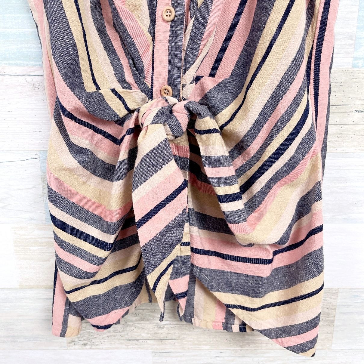 Other DREW Linen Striped Sleeveless Tie Front Top Pink Womens S Size S / US 4 / IT 40 - 3 Thumbnail