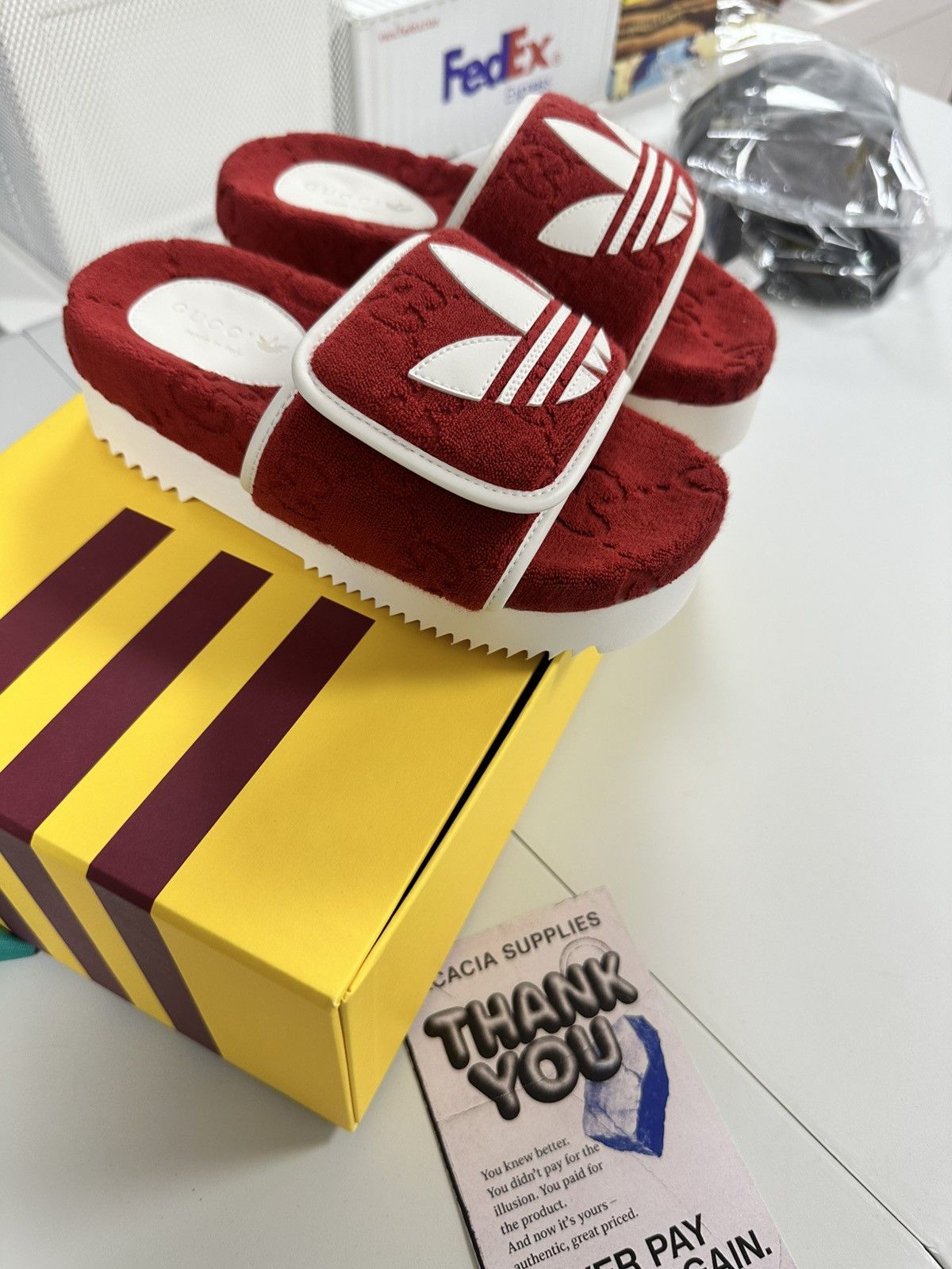 Gucci adidas x Gucci Monogram Slide Red (Women's) Size US 4 / IT 34 - 1 Thumbnail