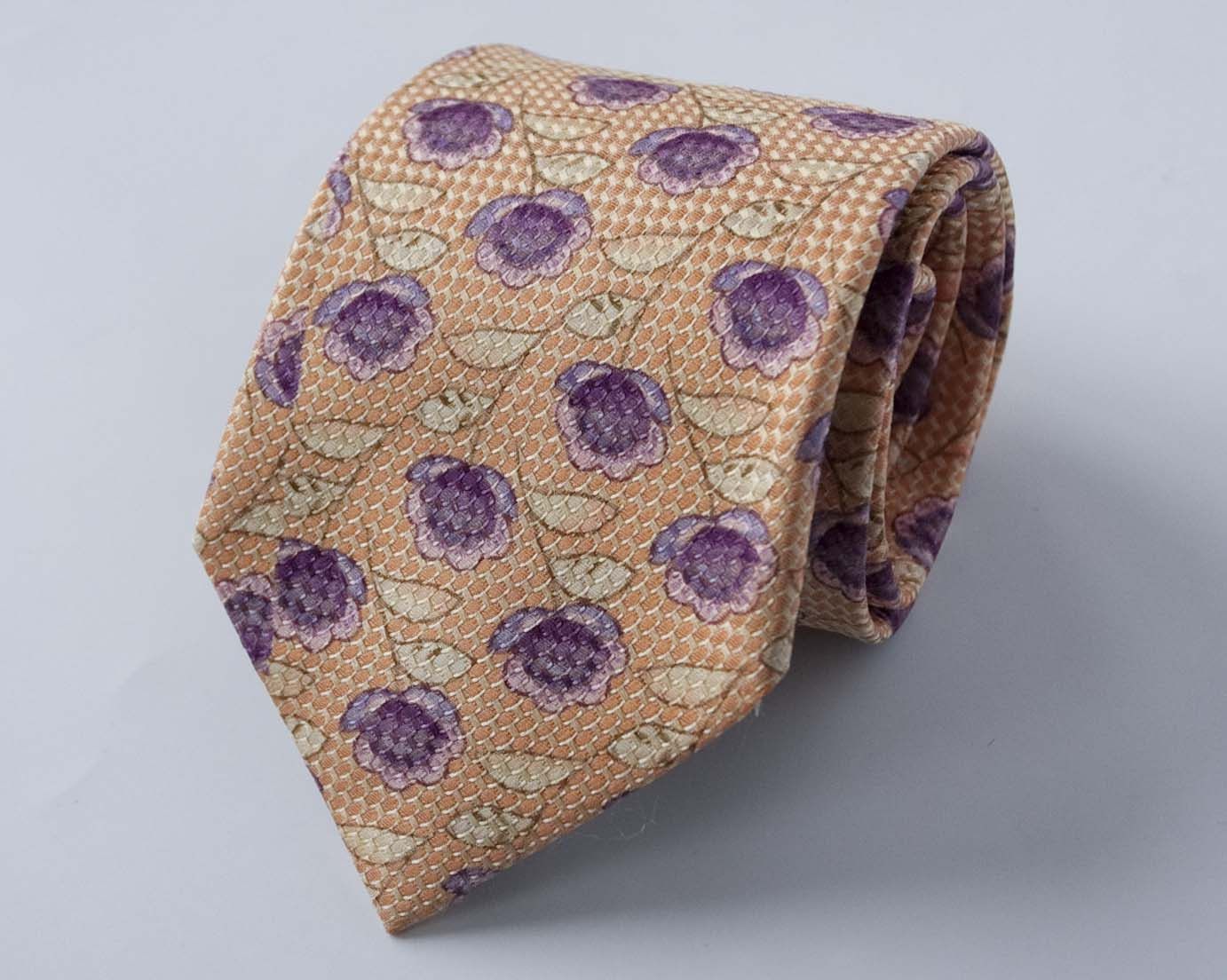 Ermenegildo Zegna Ermenegildo Tie 100% Silk Floral Orange Made in Italy ...