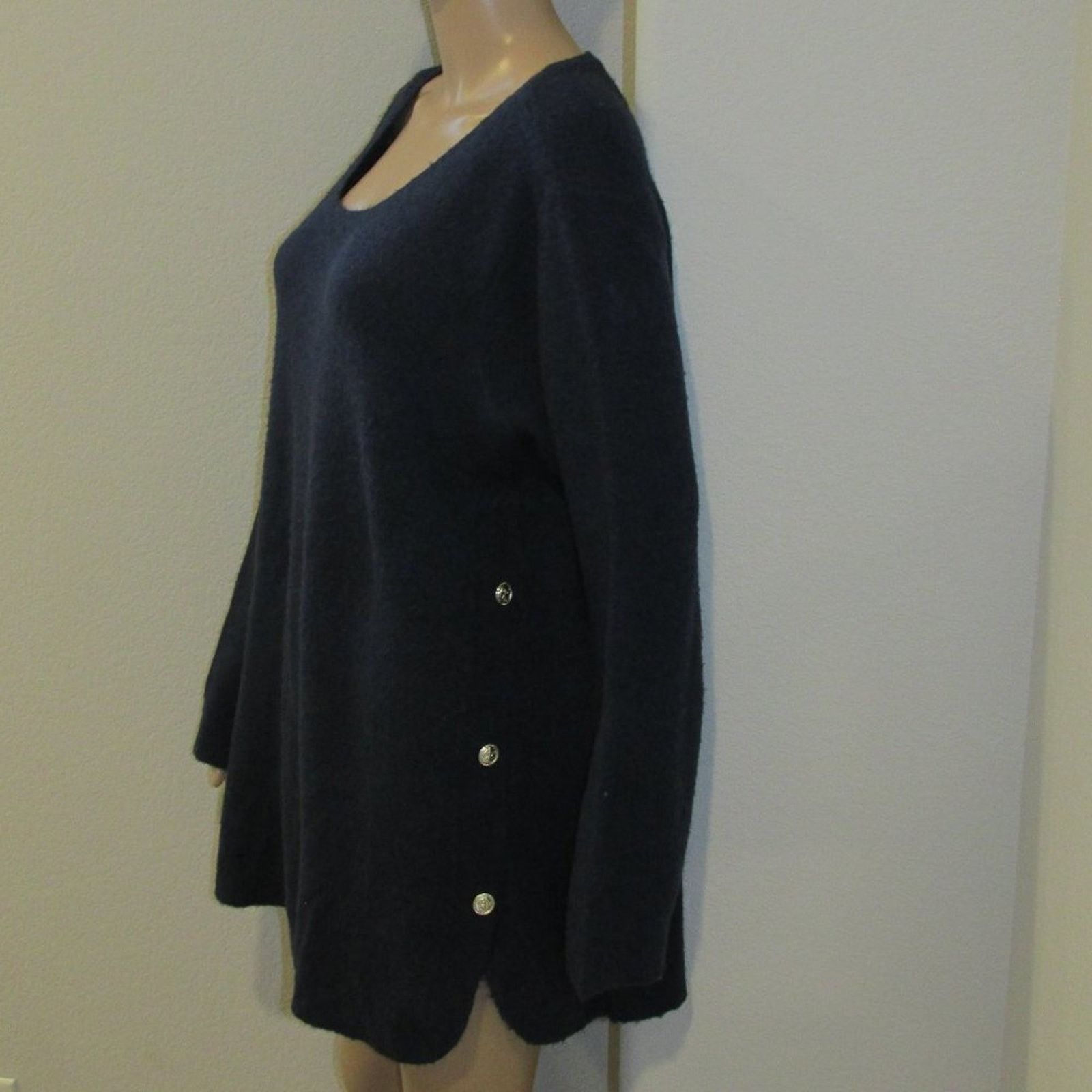 Other Ellos Navy Blue Button Pullover Stretchy Long Sleeve Sweater Size L / US 10 / IT 46 - 3 Thumbnail
