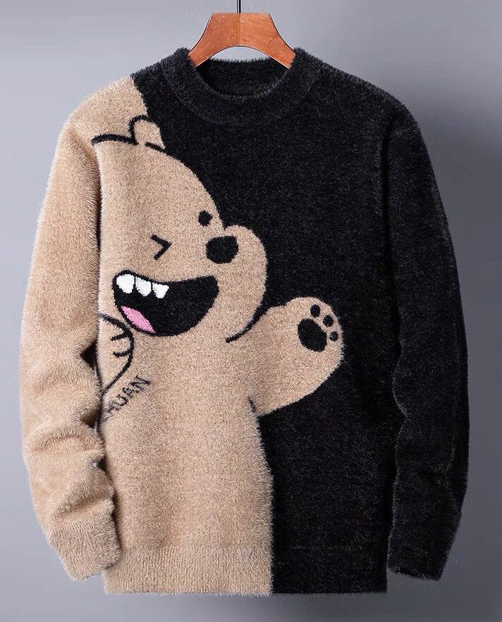 Retro fashion cartoon bear fluffy knitwear sweater