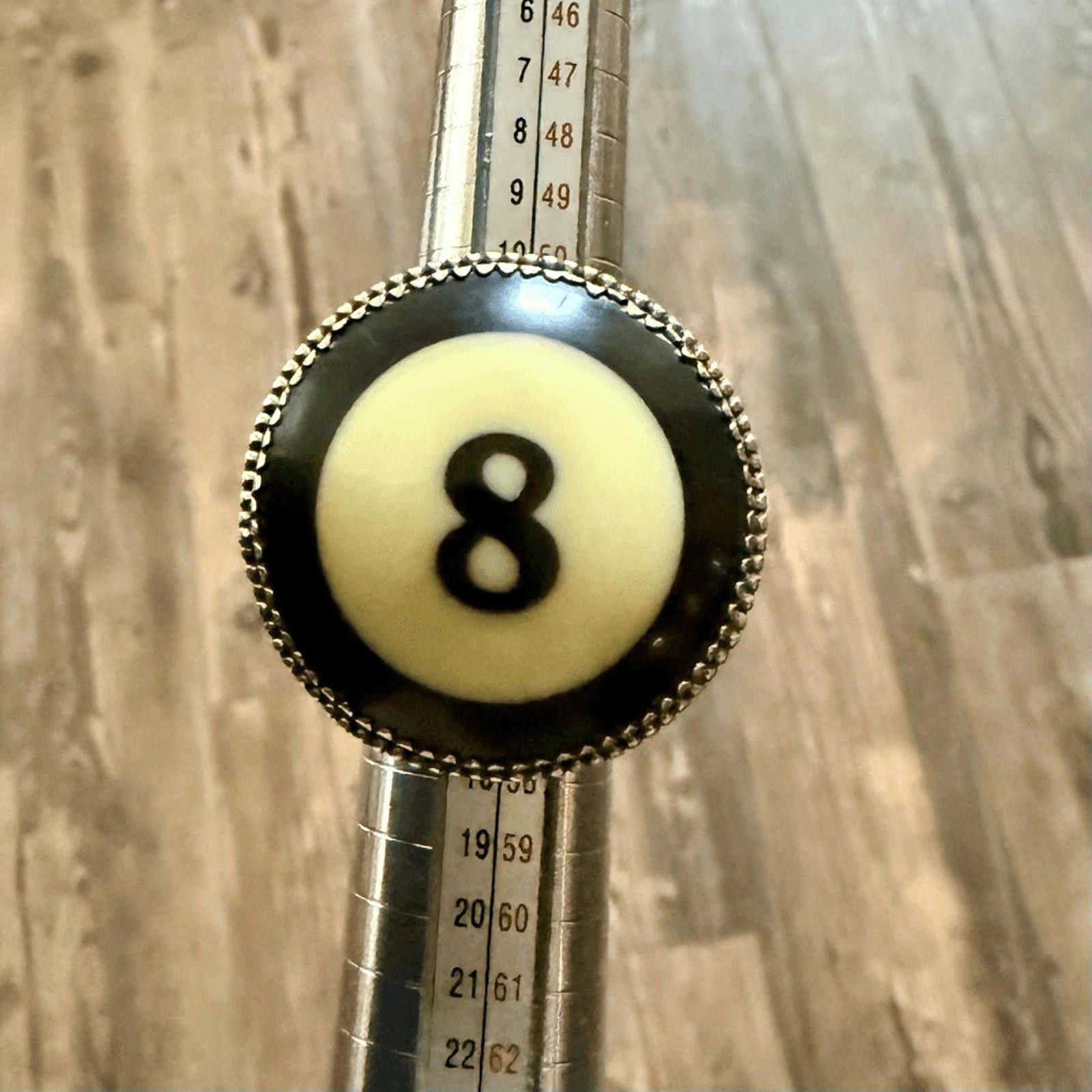 NBDN Nobrandedon Unique Billiard Ball # 8 Statement Ring Silver Adjustable Size ONE SIZE - 3 Thumbnail