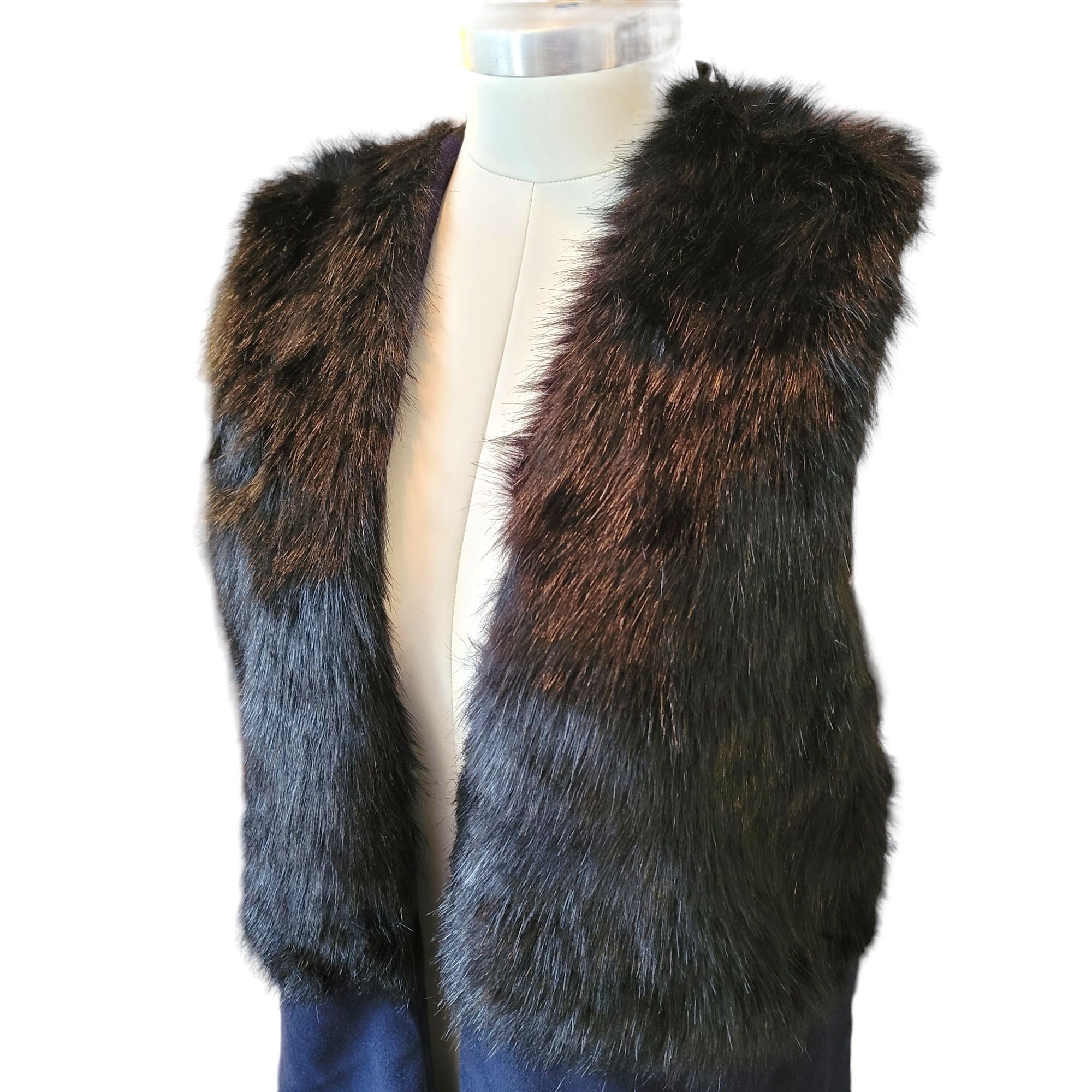 Other Blue Jacket Vest with Black Faux Fur 44" Sleeveless Festival Size S / US 4 / IT 40 - 3 Thumbnail