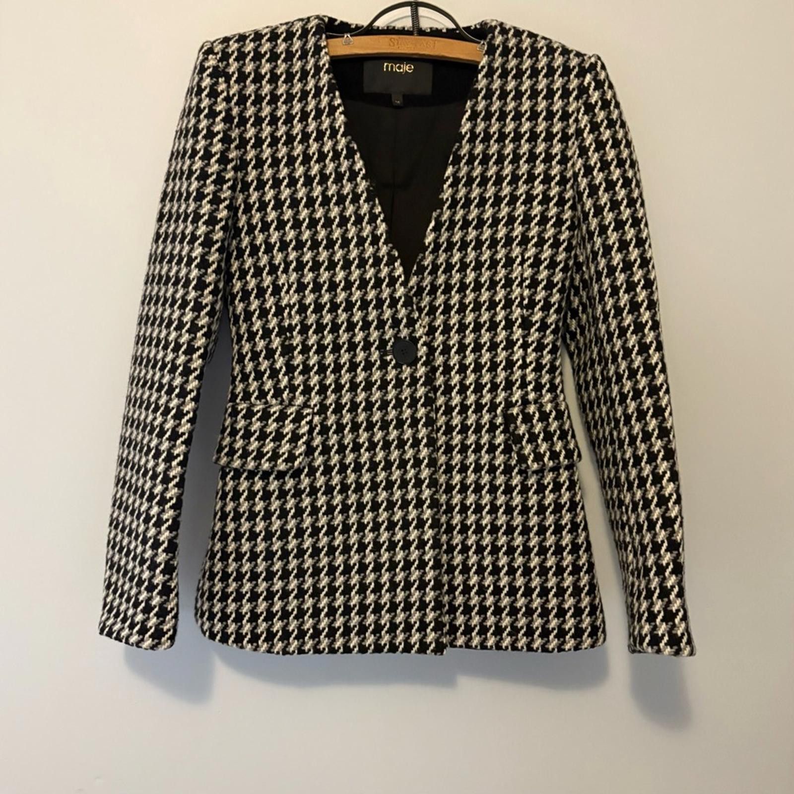 Maje Maje Paris Houndstooth Wool Blend Jacquard Blazer Women’s 36 Size S / US 4 / IT 40 - 1 Thumbnail
