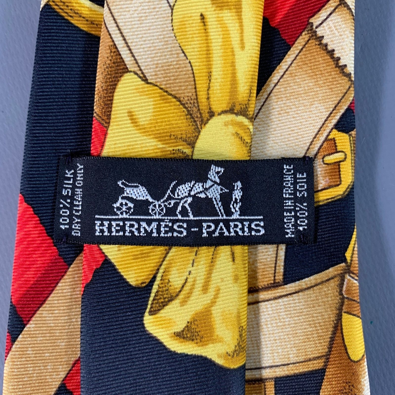 Hermes HERMES Black Red & Gold Equestrian Silk Tie Size ONE SIZE - 4 Thumbnail