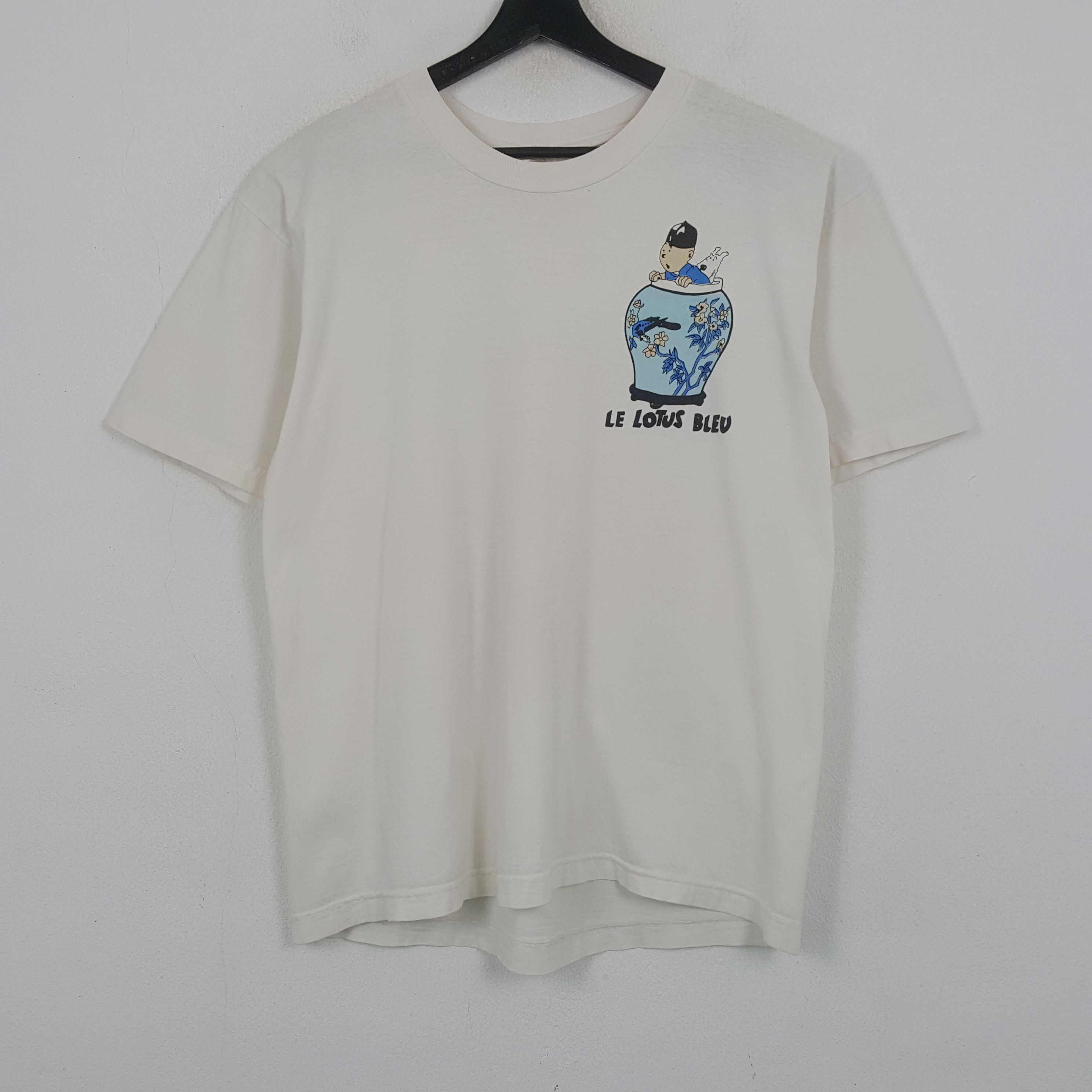 Vintage The Adventure Of Tintin Le Lotus Blue Tshirt RR21 Size US L / EU 52-54 / 3 - 3 Thumbnail