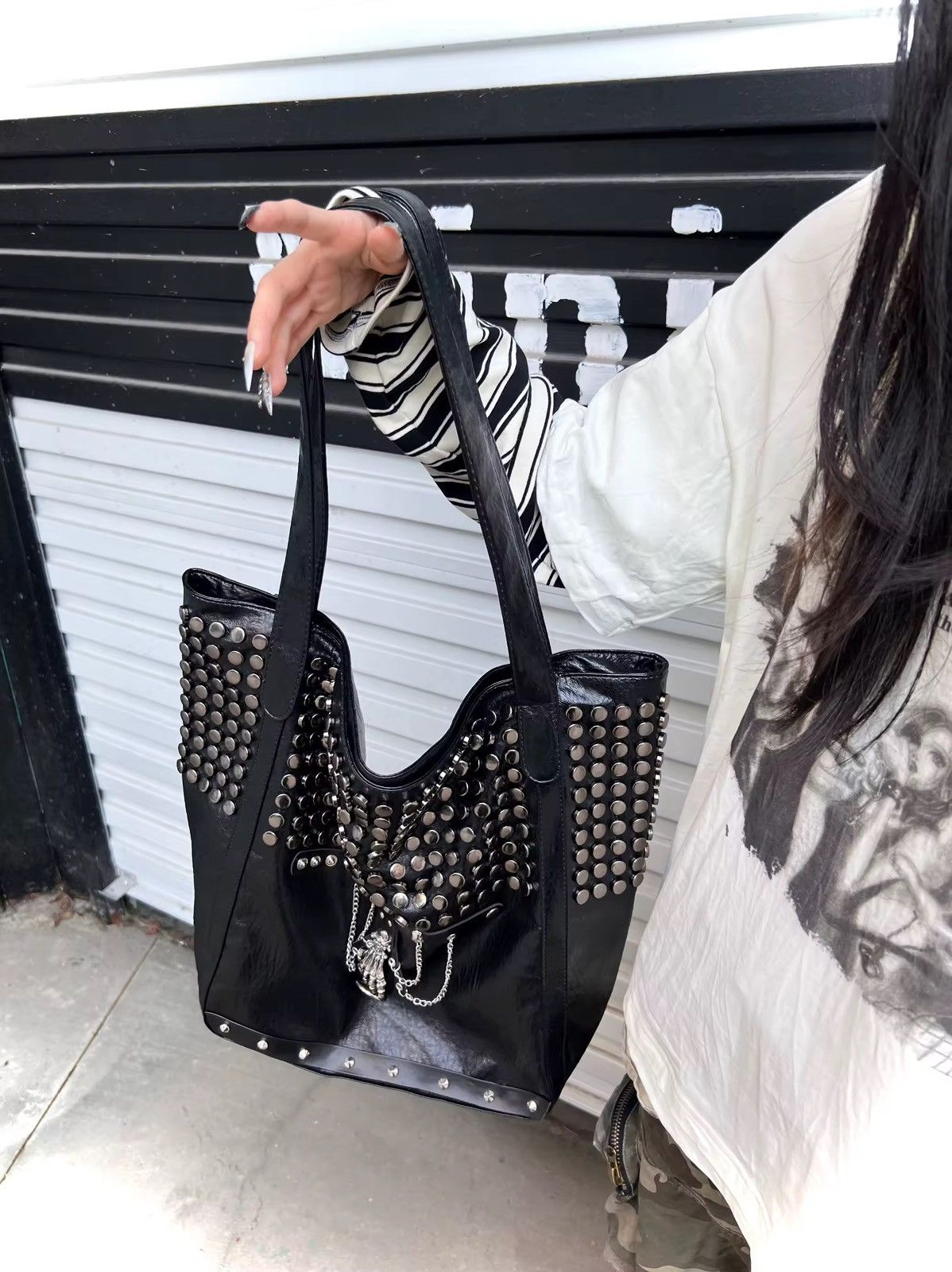Other Punk Gothic Rivets Pu Soft Leather Large Skull Unisex Bag Size ONE SIZE - 10 Thumbnail