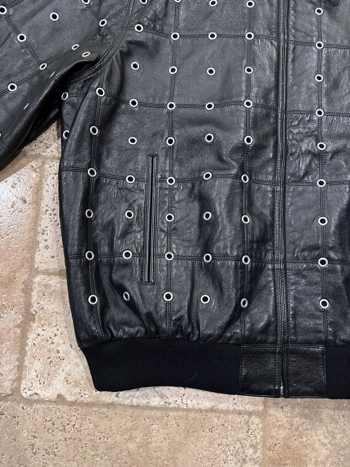 Celine × Hedi Slimane Celine x Hedi FW22 Leather Eyelet Cut-Out Stud Patch Jacket Size US L / EU 52-54 / 3 - 6 Thumbnail