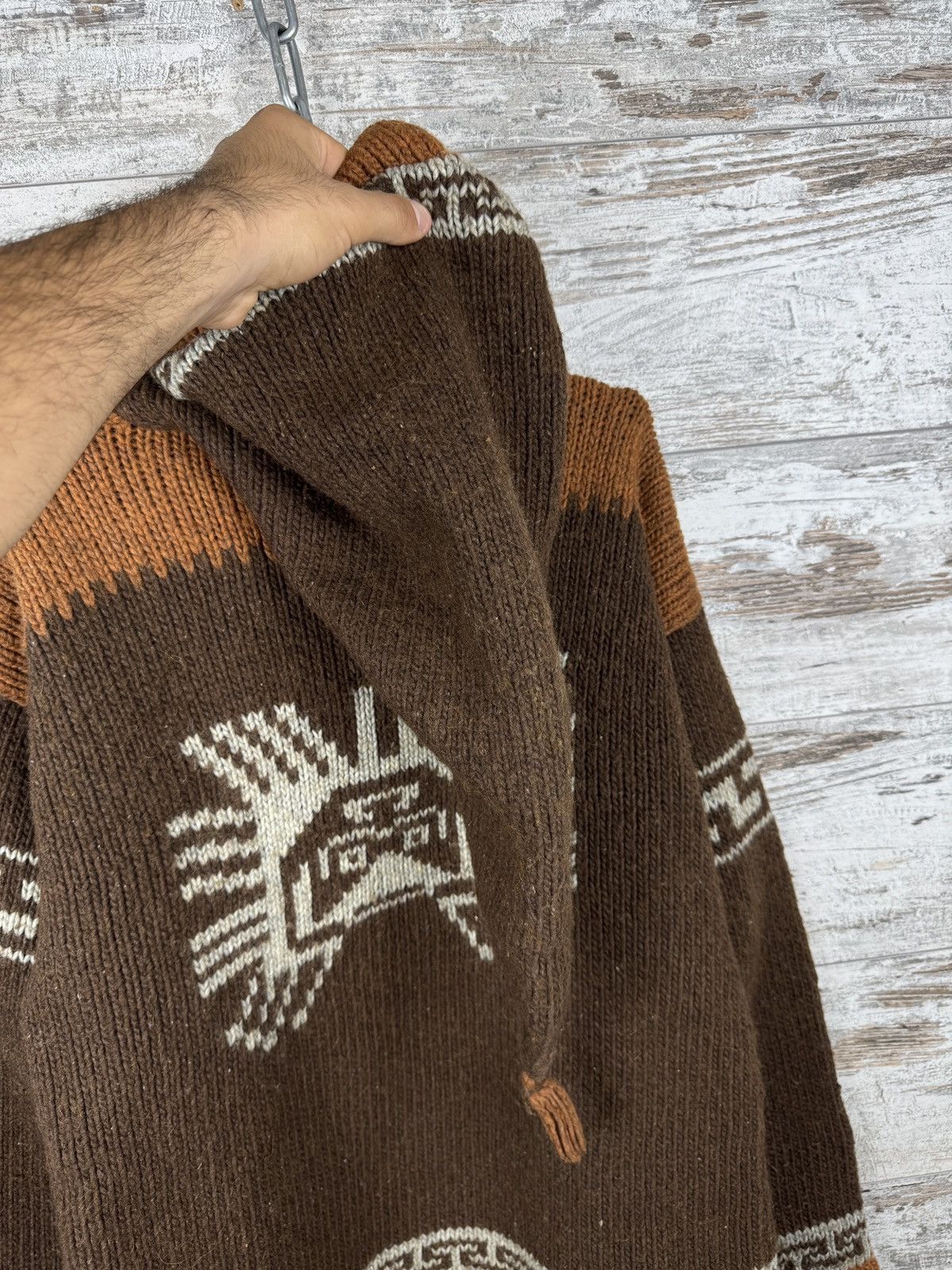 Handmade Mens Vintage Pachamama style zip hoody jacket hand knitted Size US M / EU 48-50 / 2 - 8 Thumbnail