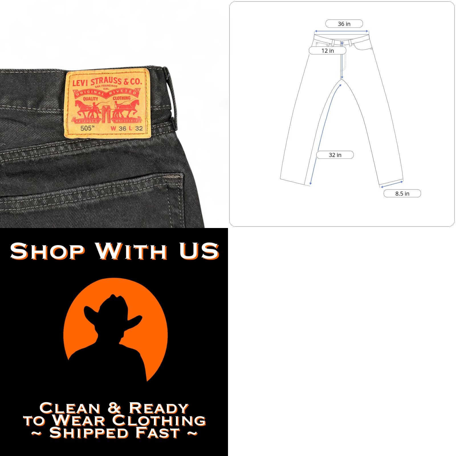 Levi's Levis Jeans Mens 36x32 Black Regular Fit Straight Leg Denim Cotton 505 Levi's Jeans Mens 36x32 Black Regular Fit Straight Leg Denim Cotton 505 Size US 36 / EU 52 - 8 Thumbnail