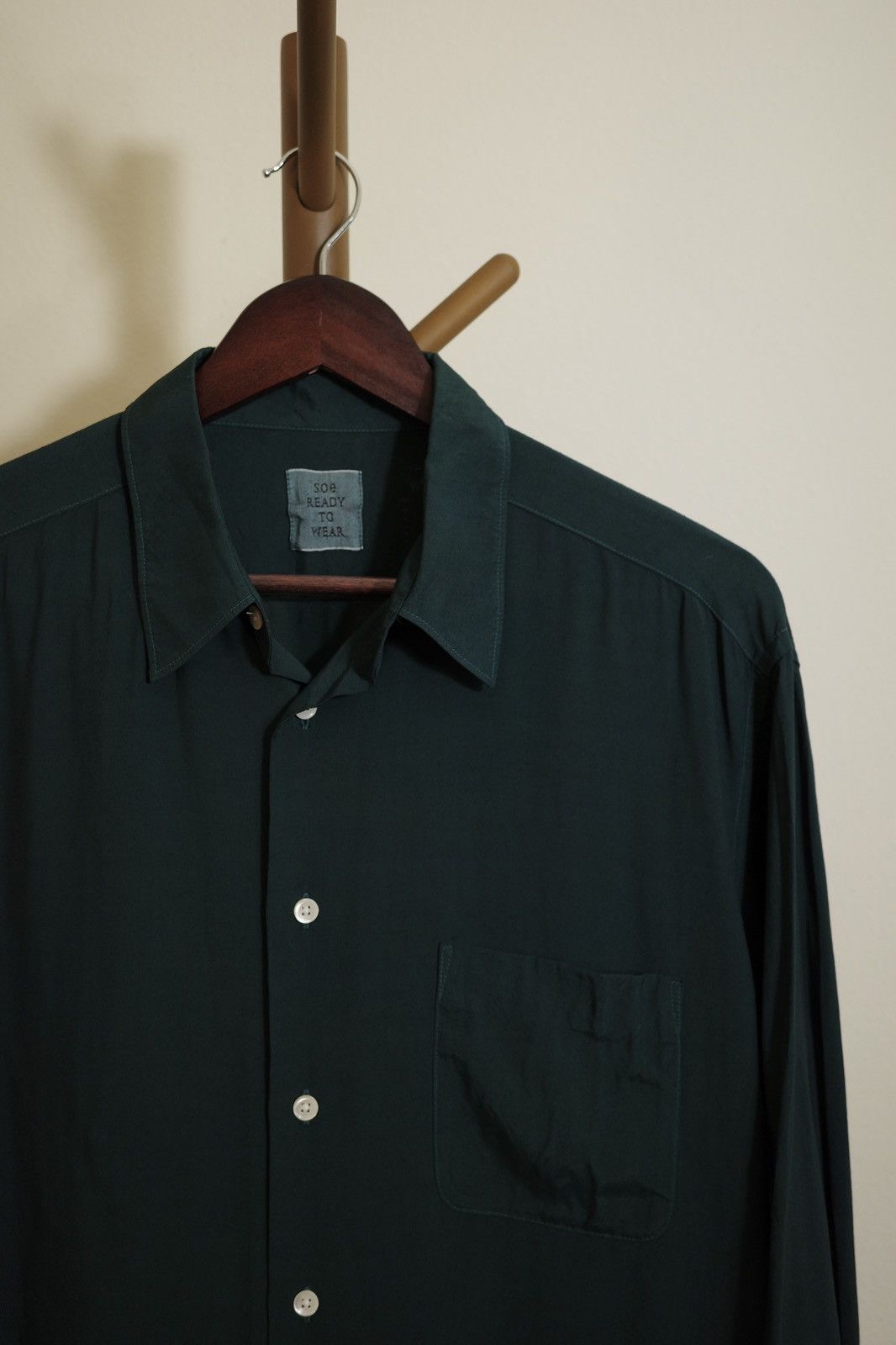Japanese Brand Soe ready to wear green wool shirt Size US L / EU 52-54 / 3 - 1 Thumbnail