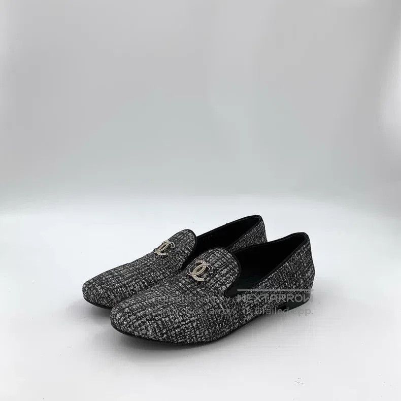 Chanel Chanel Black logo woven tweed casual single shoes Size US 7 / IT 37 - 1 Thumbnail