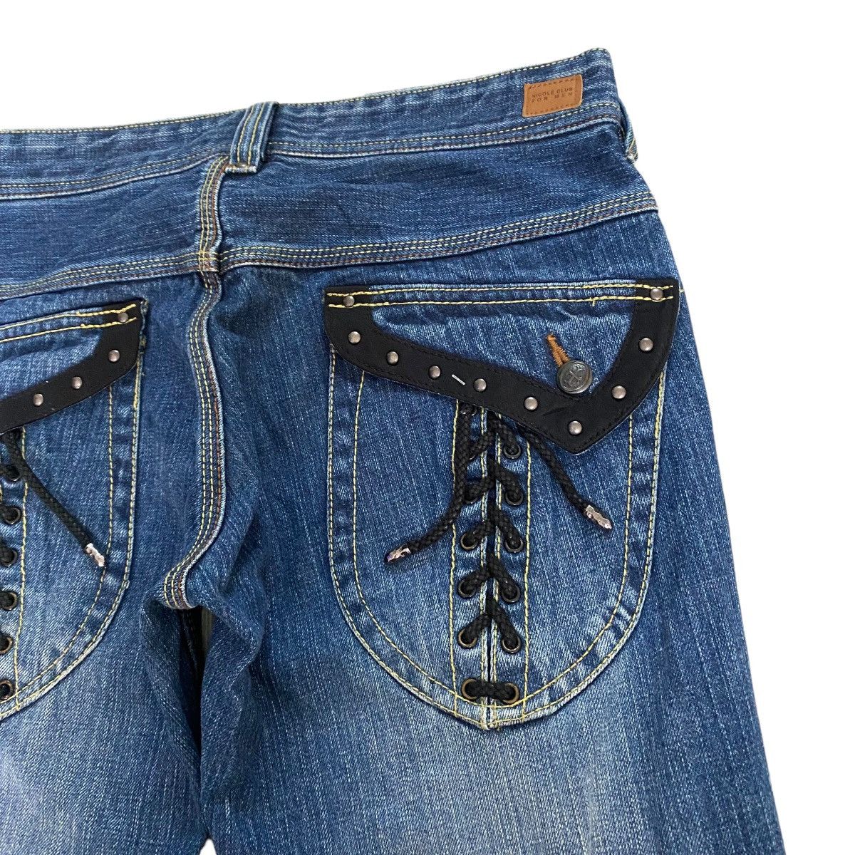 Nicole Club Nicole Club For Men Leather Lace Denim Flare Jeans Size US 31 - 11 Thumbnail