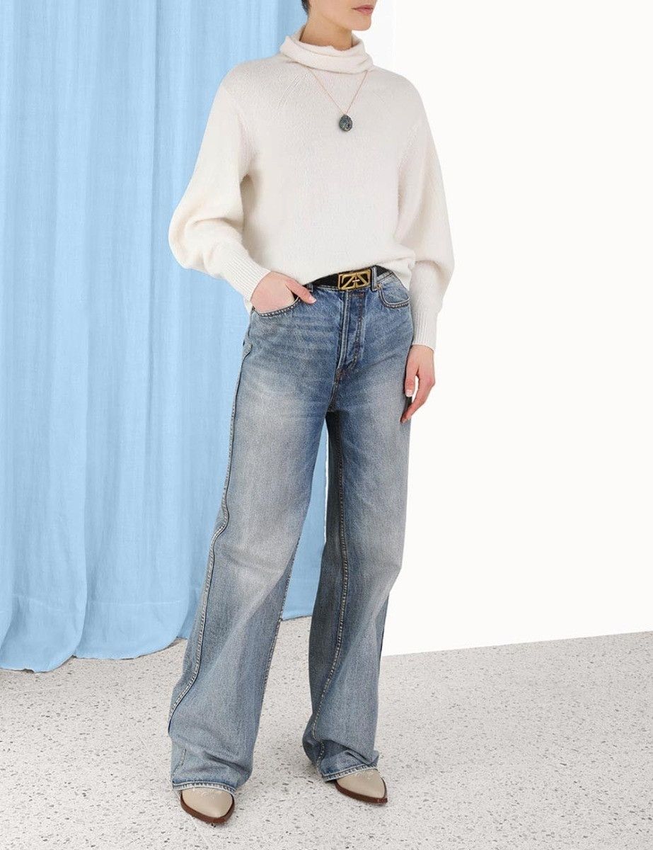Zimmermann oc11z0425 Lyrical Brushed Wool Sweater in Cream Size M / US 6-8 / IT 42-44 - 4 Thumbnail