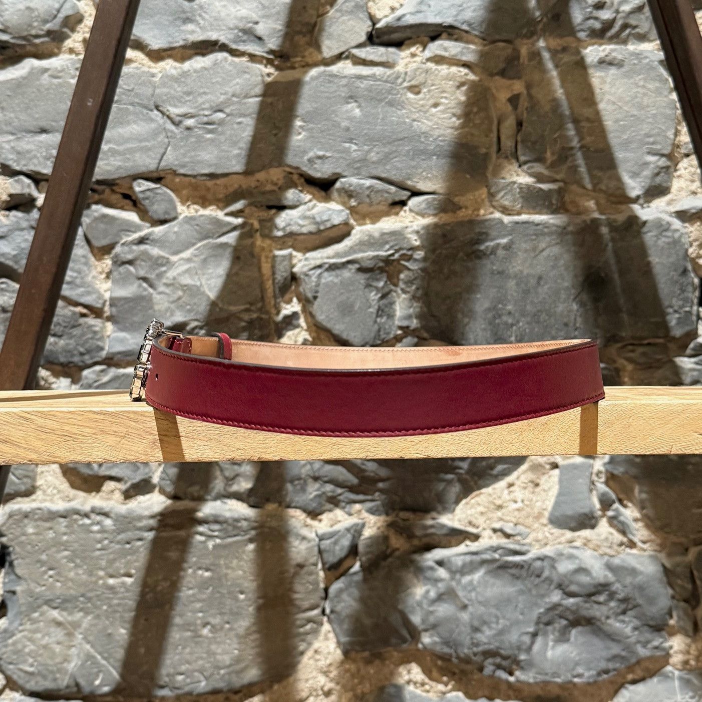 Gucci Gucci GG Burgundy Leather Crystal GG Buckle Belt Size ONE SIZE - 4 Thumbnail