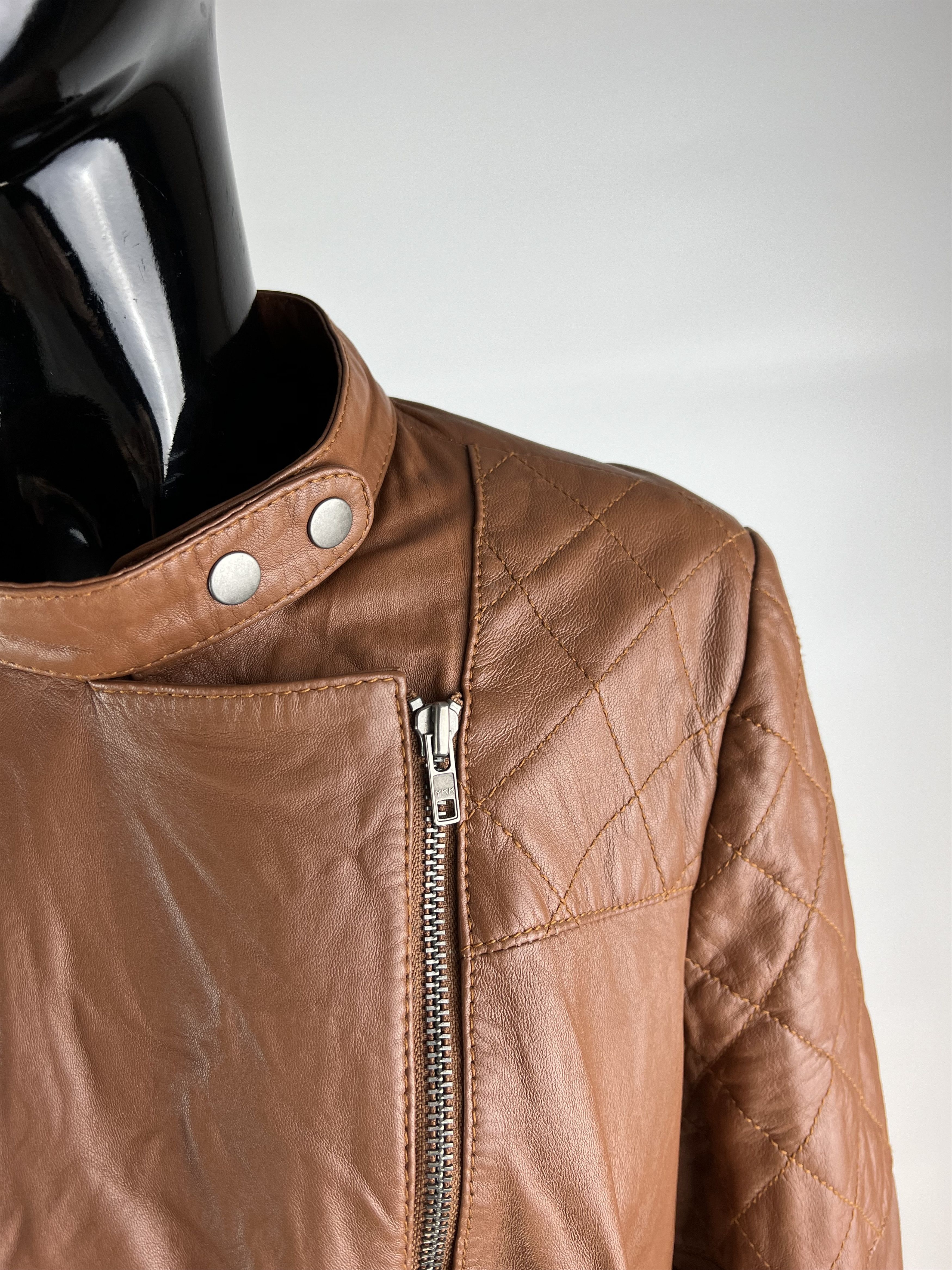 Designer Ibana Women's Brown Leather Biker Jacket Size 46 Size L / US 10 / IT 46 - 5 Thumbnail