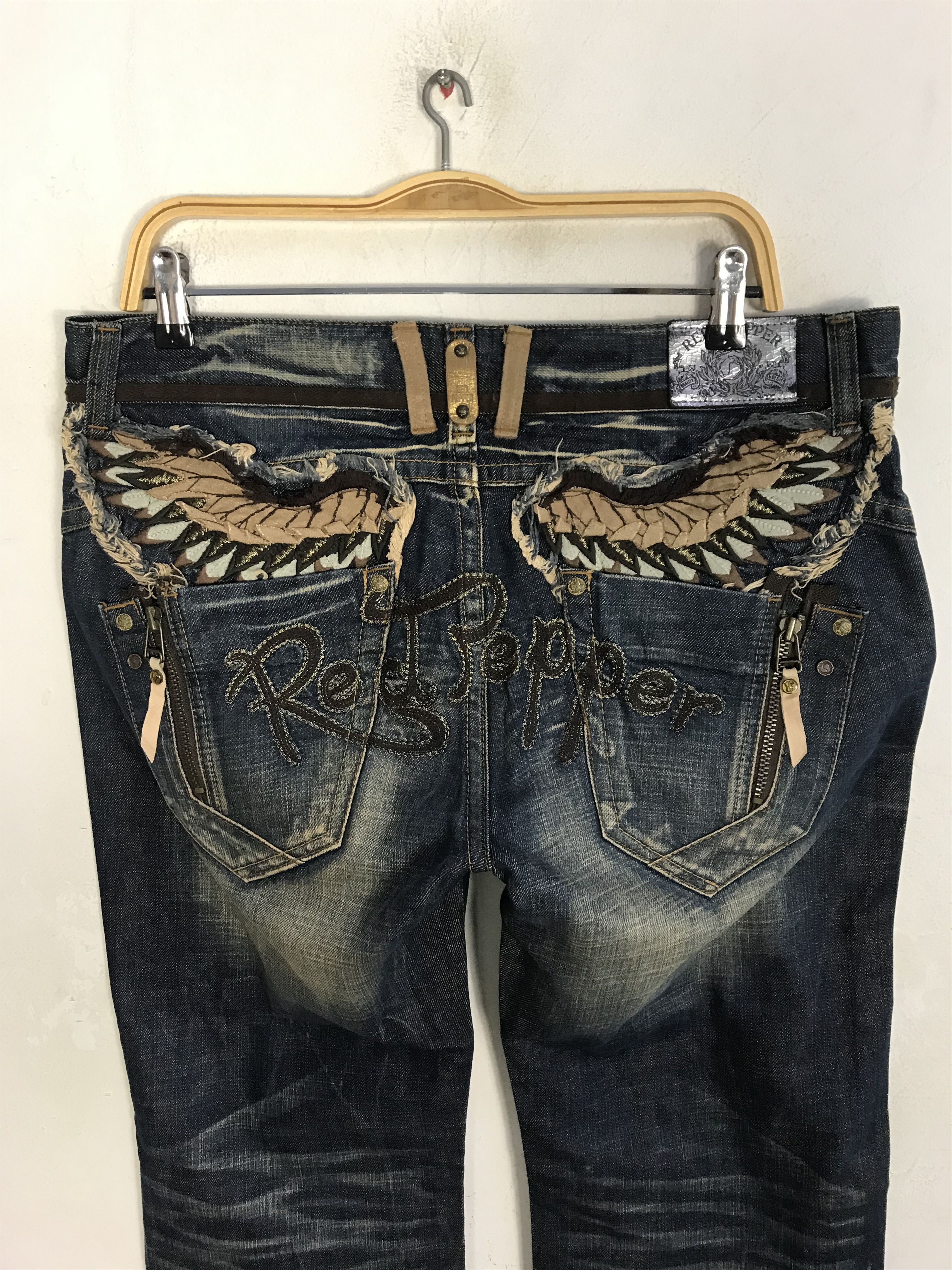 Japanese Brand Red Pepper Denim Japan&Co Embroidery Art Indigo Jeans Size US 33 - 4 Thumbnail