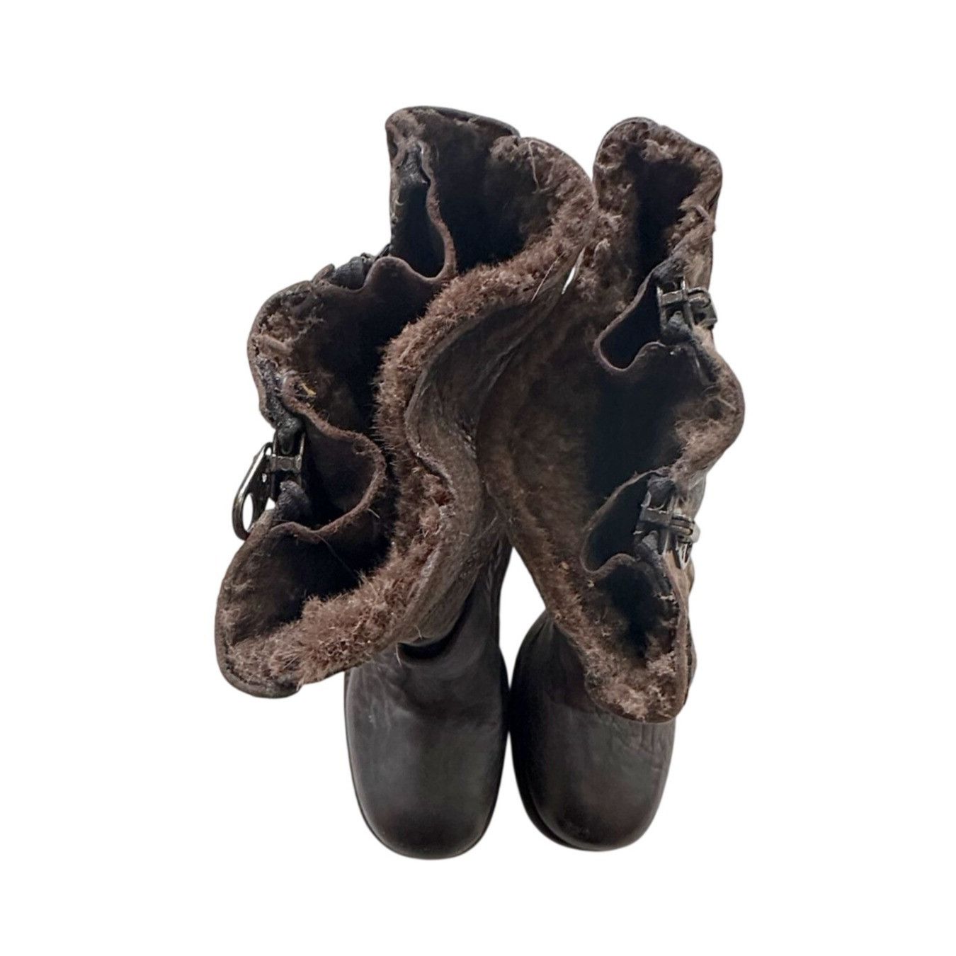 Other Nylo Distressed Leather Shearling Double Zip Booties Brown E Size US 9 / IT 39 - 12 Thumbnail