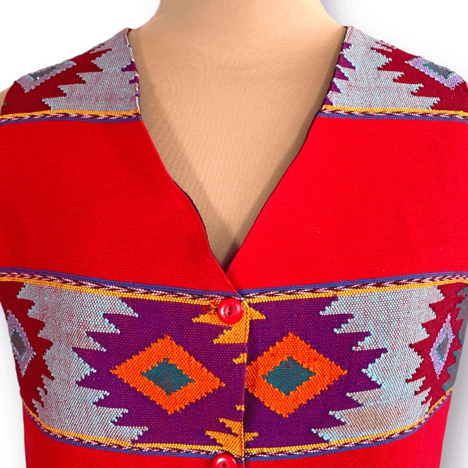 Orvis Vintage Orvis Southwestern Vest Red Geometric Cotton Medium Size M / US 6-8 / IT 42-44 - 7 Thumbnail