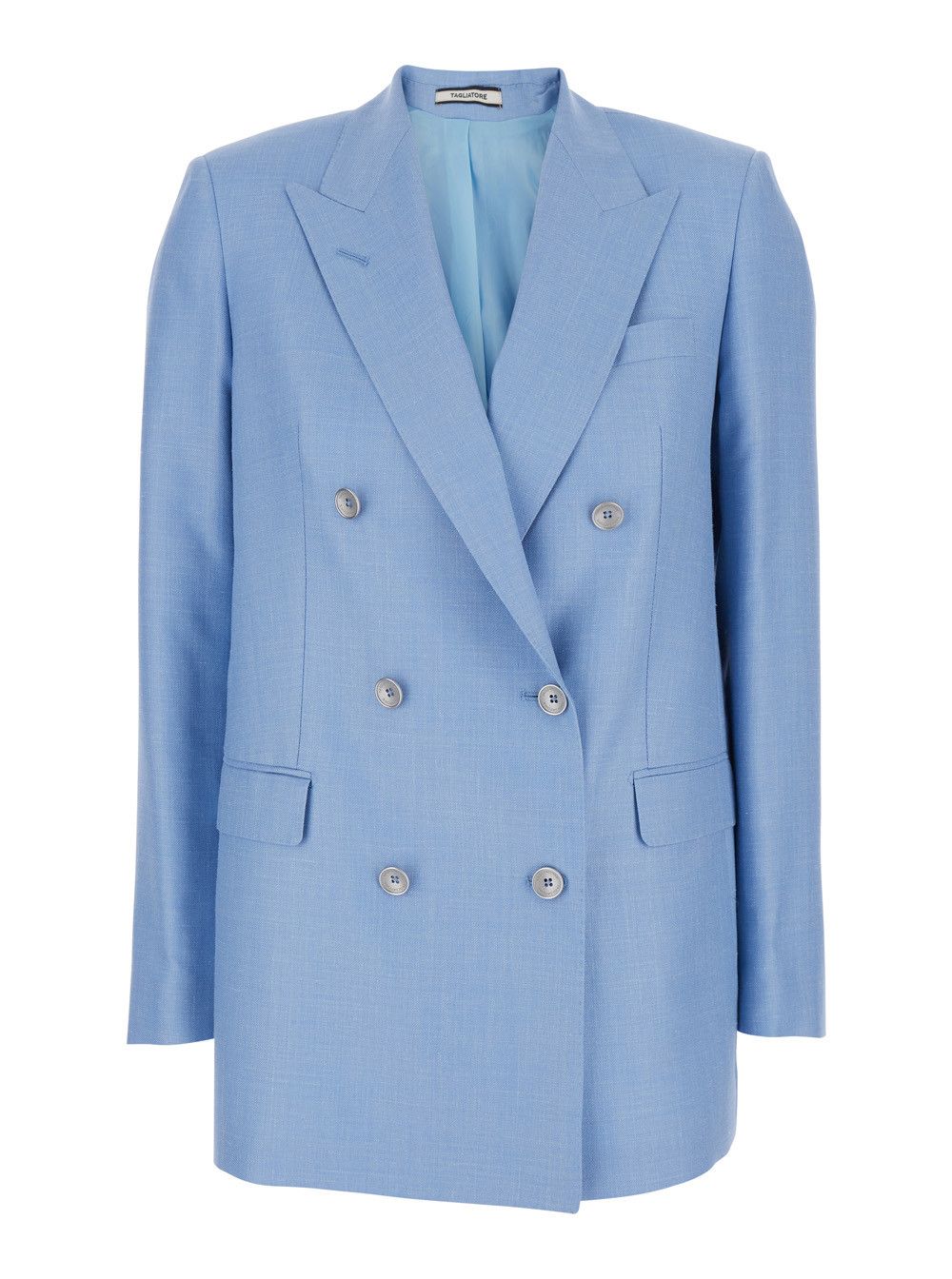 Tagliatore Double-breasted 'Jasmine' Jacket with Peak Revers and Jewel Buttons in Blue Wool Blend for Women Size L / US 10 / IT 46 - 1 Thumbnail