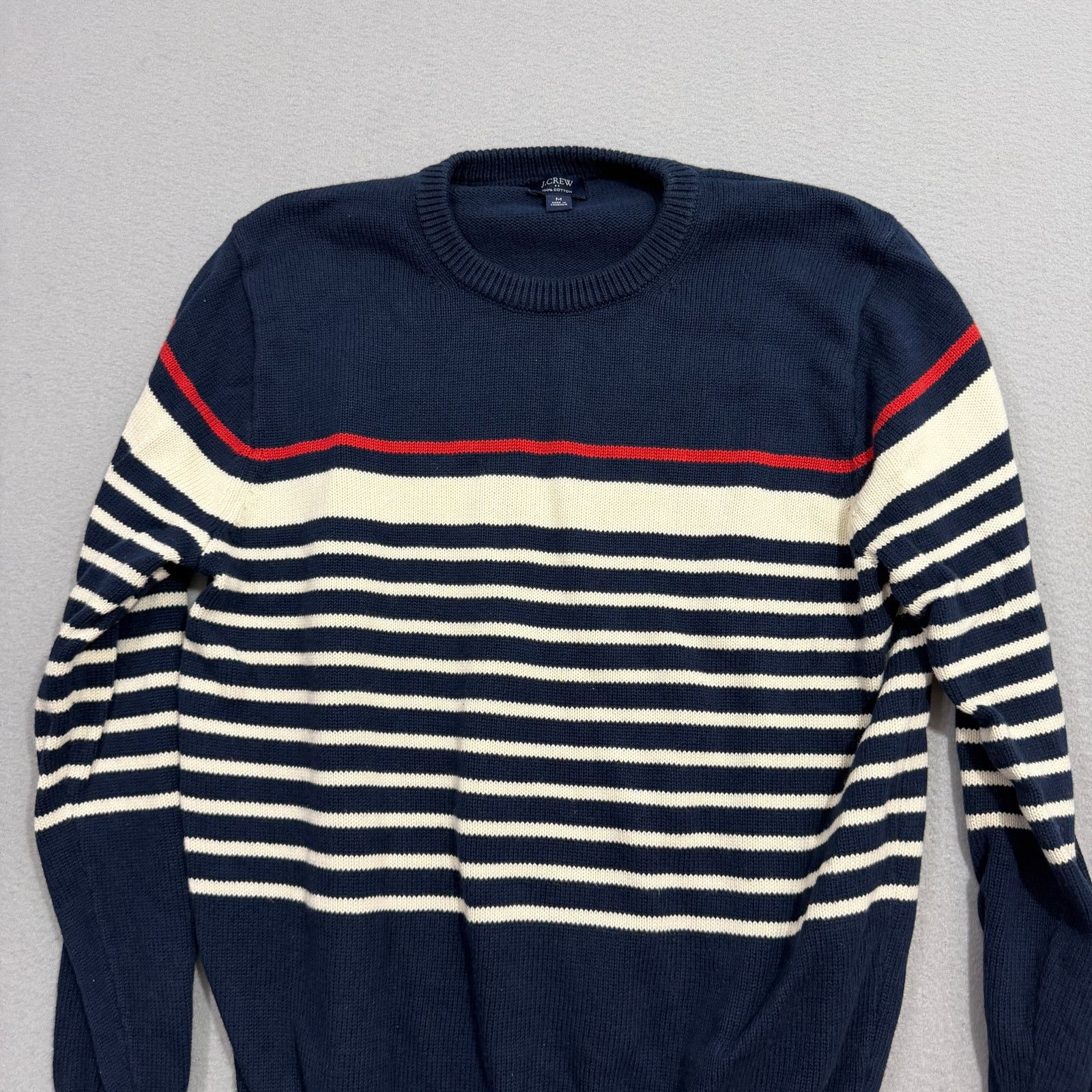 J.Crew J Crew Striped Cotton Sweater Men's Medium Navy Blue White Size US M / EU 48-50 / 2 - 2 Thumbnail