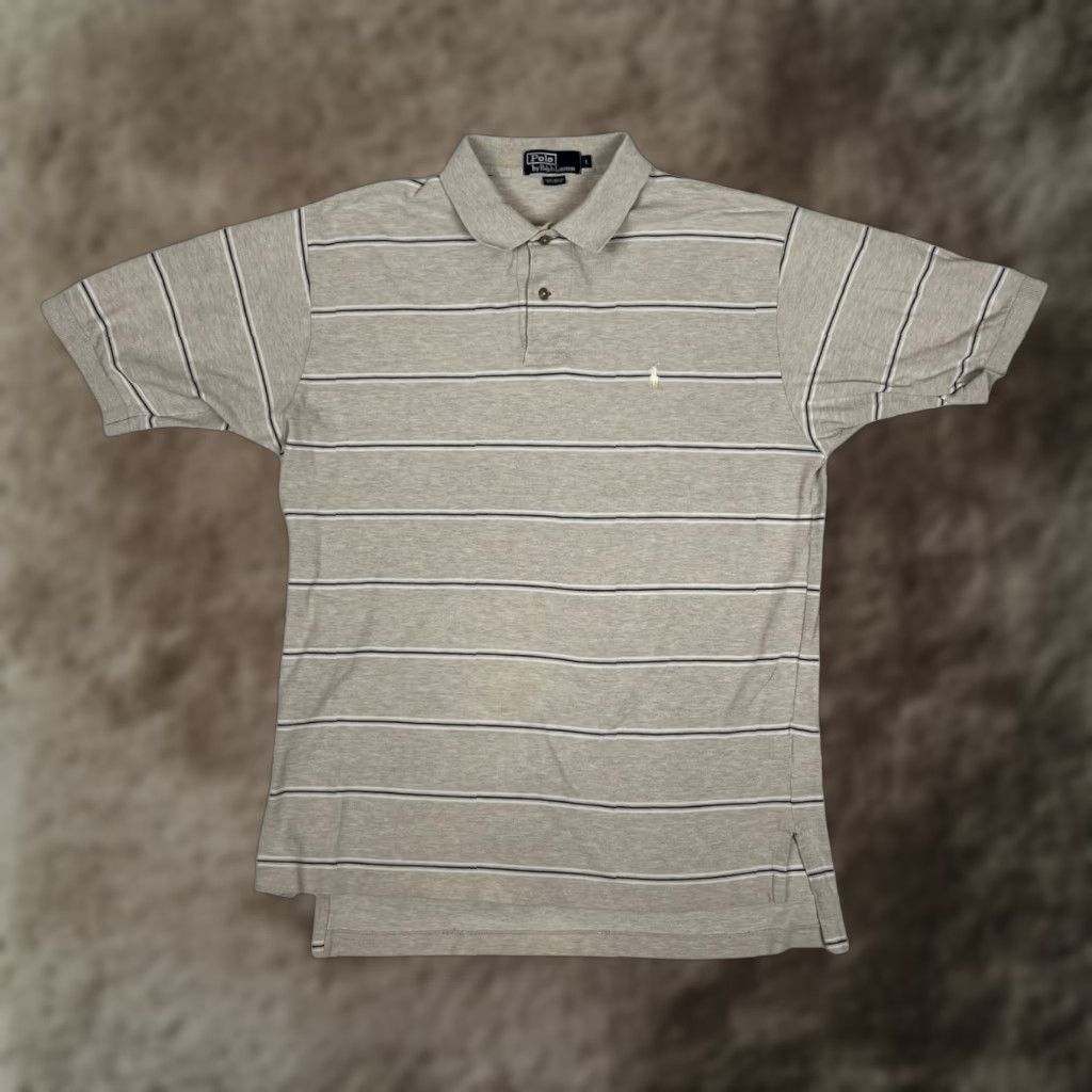 Polo Ralph Lauren Polo Ralph Lauren Polo Shirt Mens Large Beige Tan Striped White Pony Logo Shirt Size US L / EU 52-54 / 3 - 1 Thumbnail