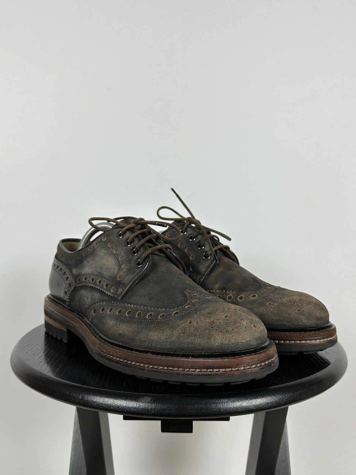 Santoni Santoni Wingtip Brogue Brown Suede Leather Shoes Size US 9.5 / EU 42-43 - 13 Thumbnail