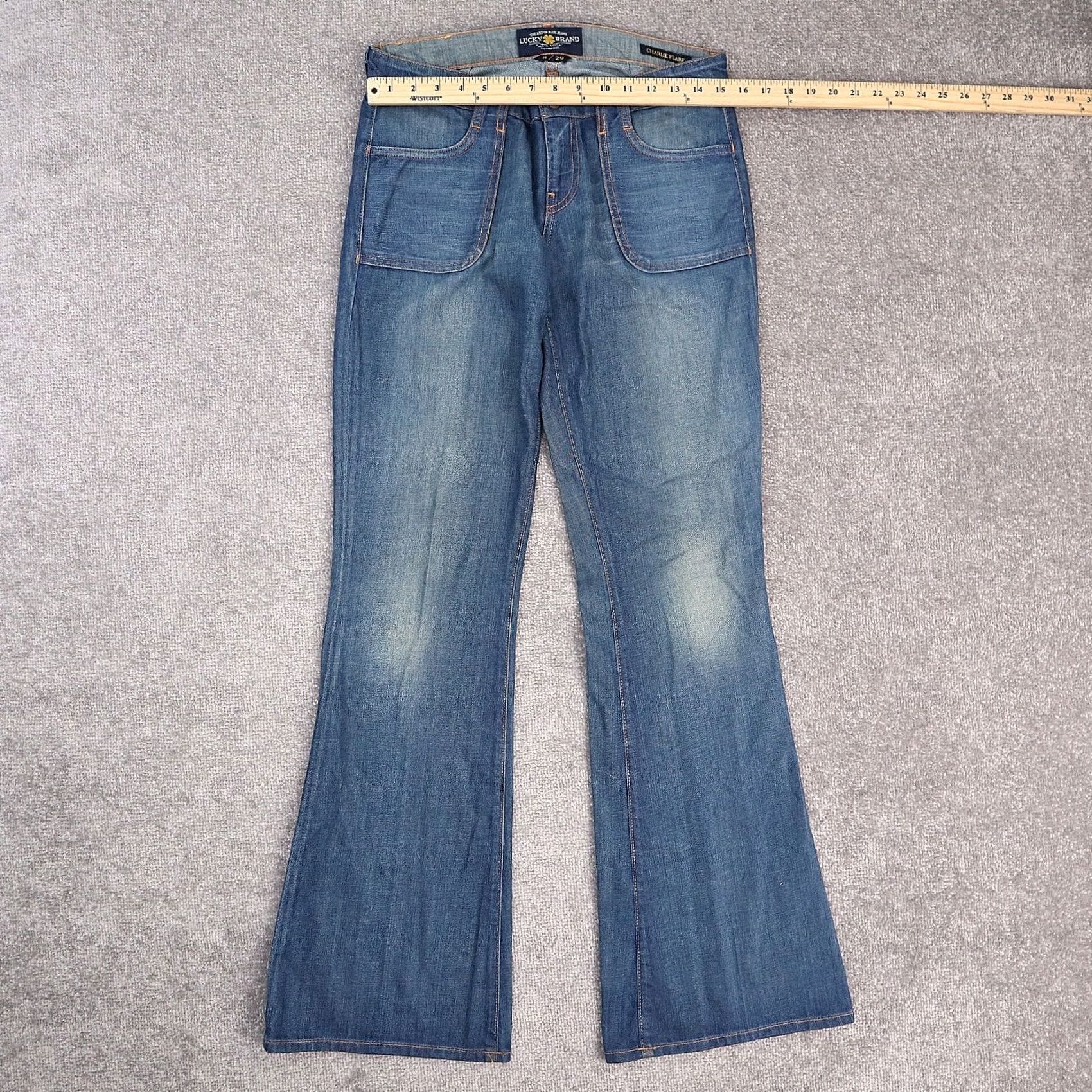 Lucky Brand Women's Lucky Brand Charlie Flare Jeans 8 29 Low Rise Blue Denim Abbey Trouser Size 29" - 4 Thumbnail